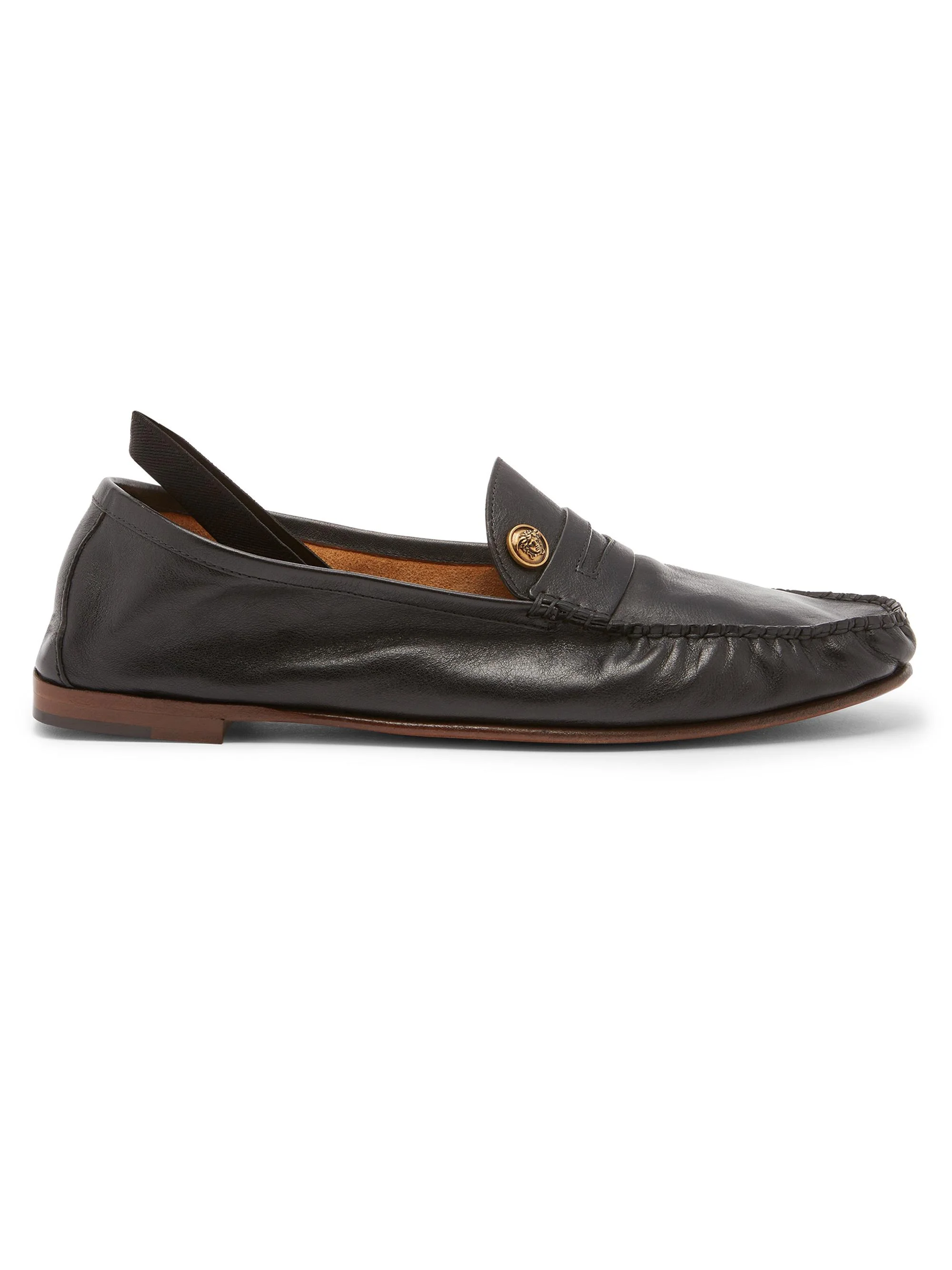 Men's Medusa Leather Penny Loafers - Black Gold - 1