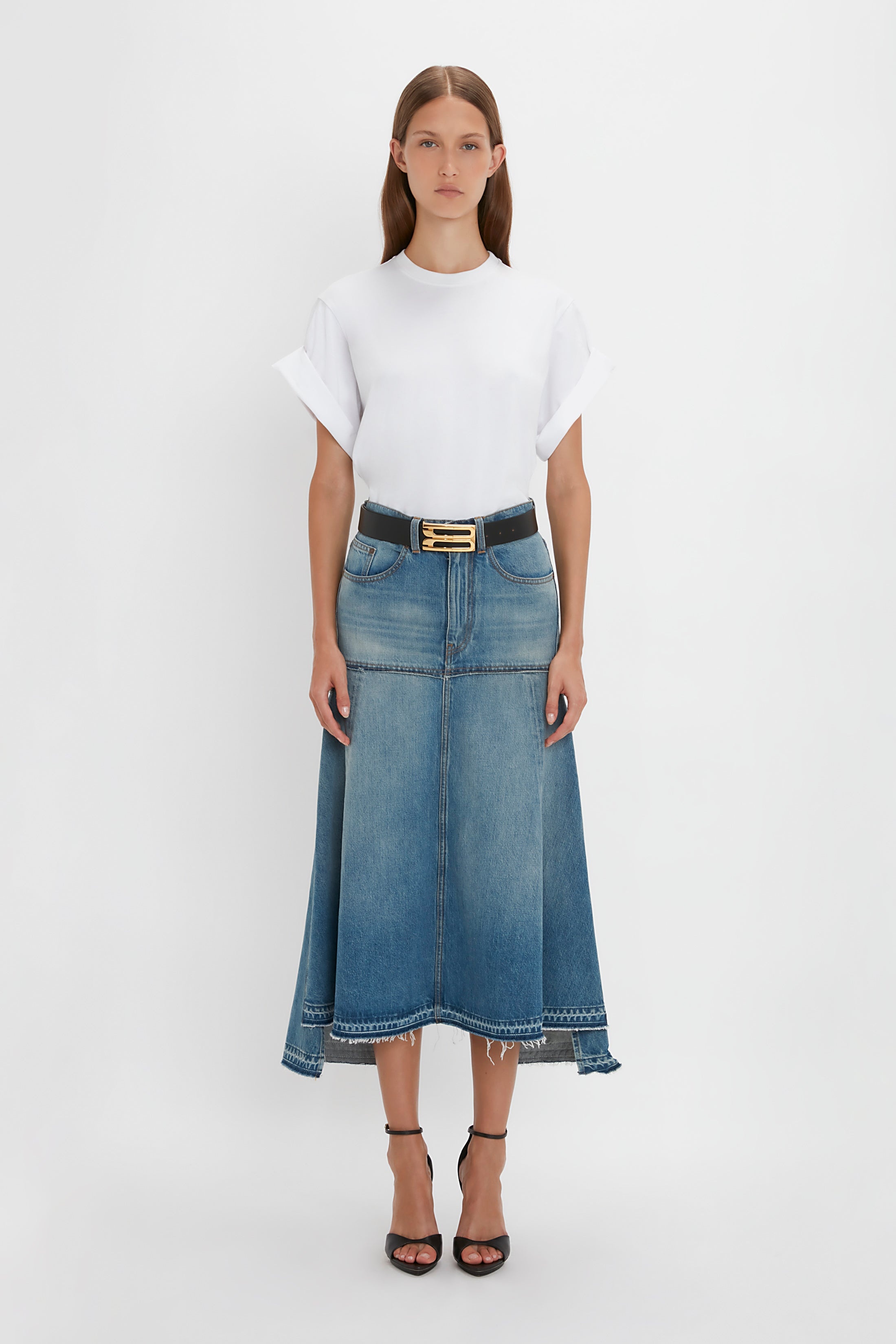 Patched Denim Skirt In Vintage Wash - 2