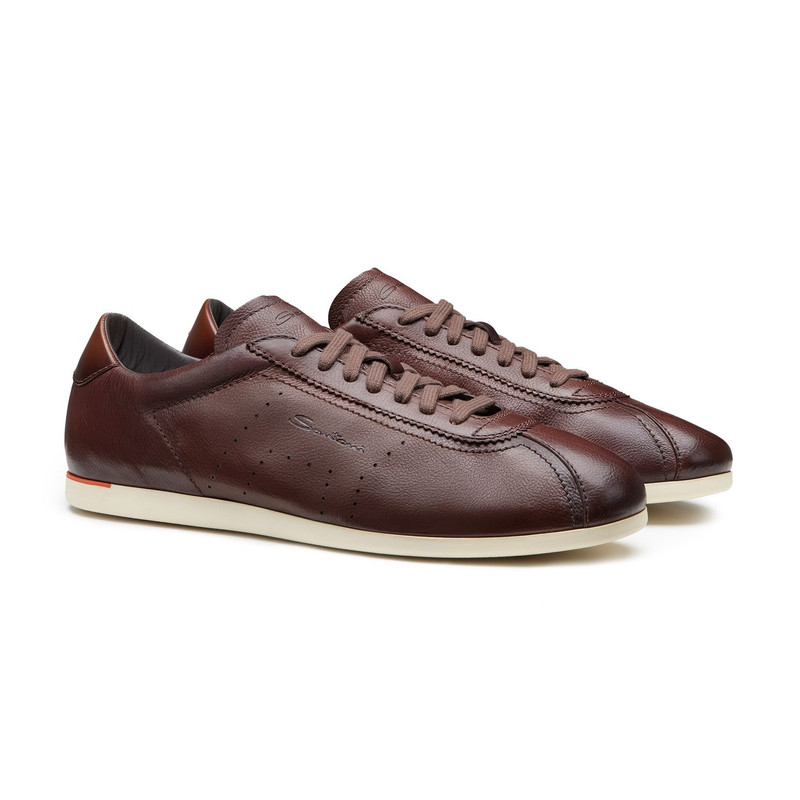 Santoni Men's dark brown leather sneaker outlook