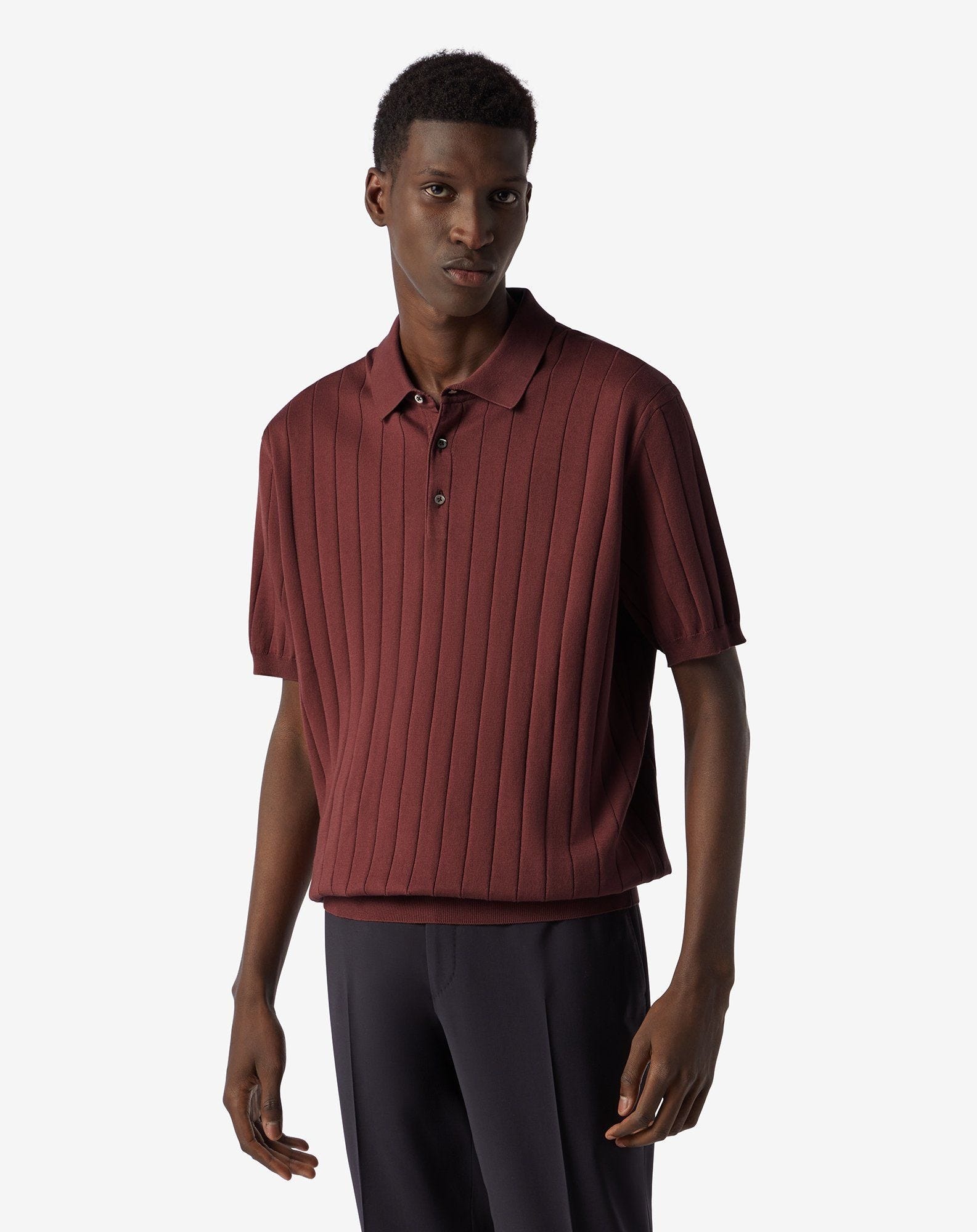 Dark red button-up Pima cotton polo shirt - 1