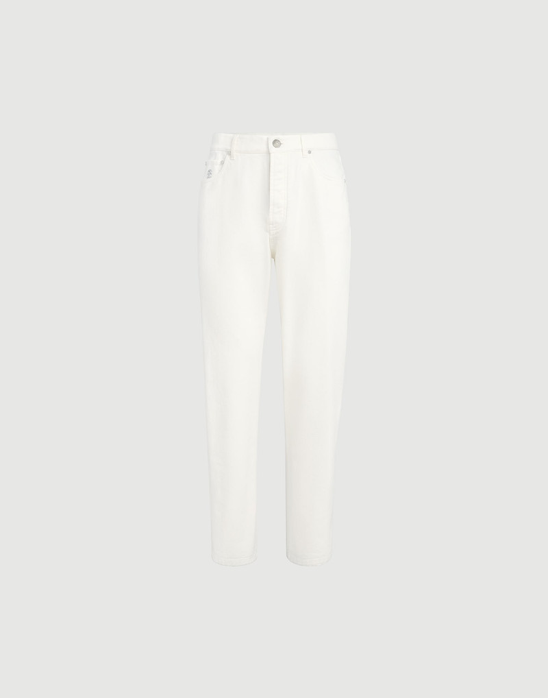 Garment-dyed iconic fit five-pocket trousers in denim 1
