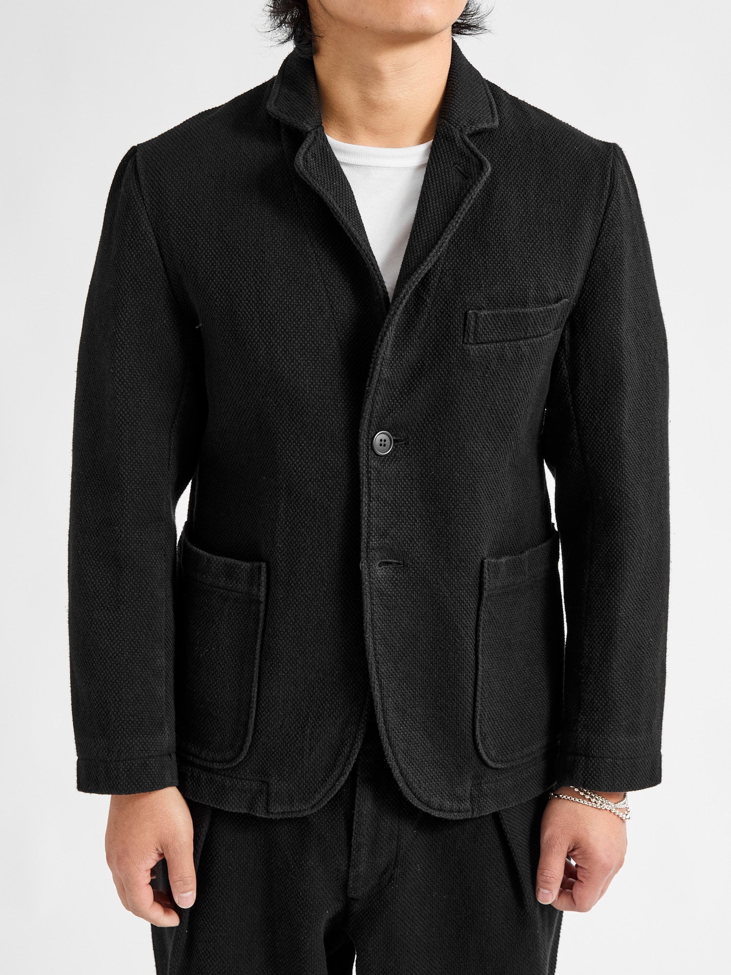 Double Cloth Sashiko Tailored Jacket in Black - 2