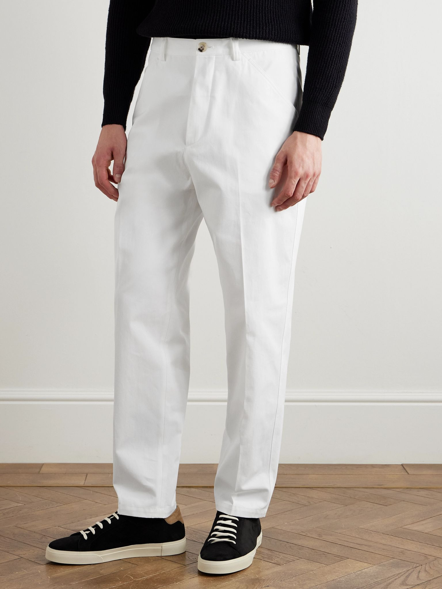 Straight-Leg Pleated Cotton Trousers White - 3