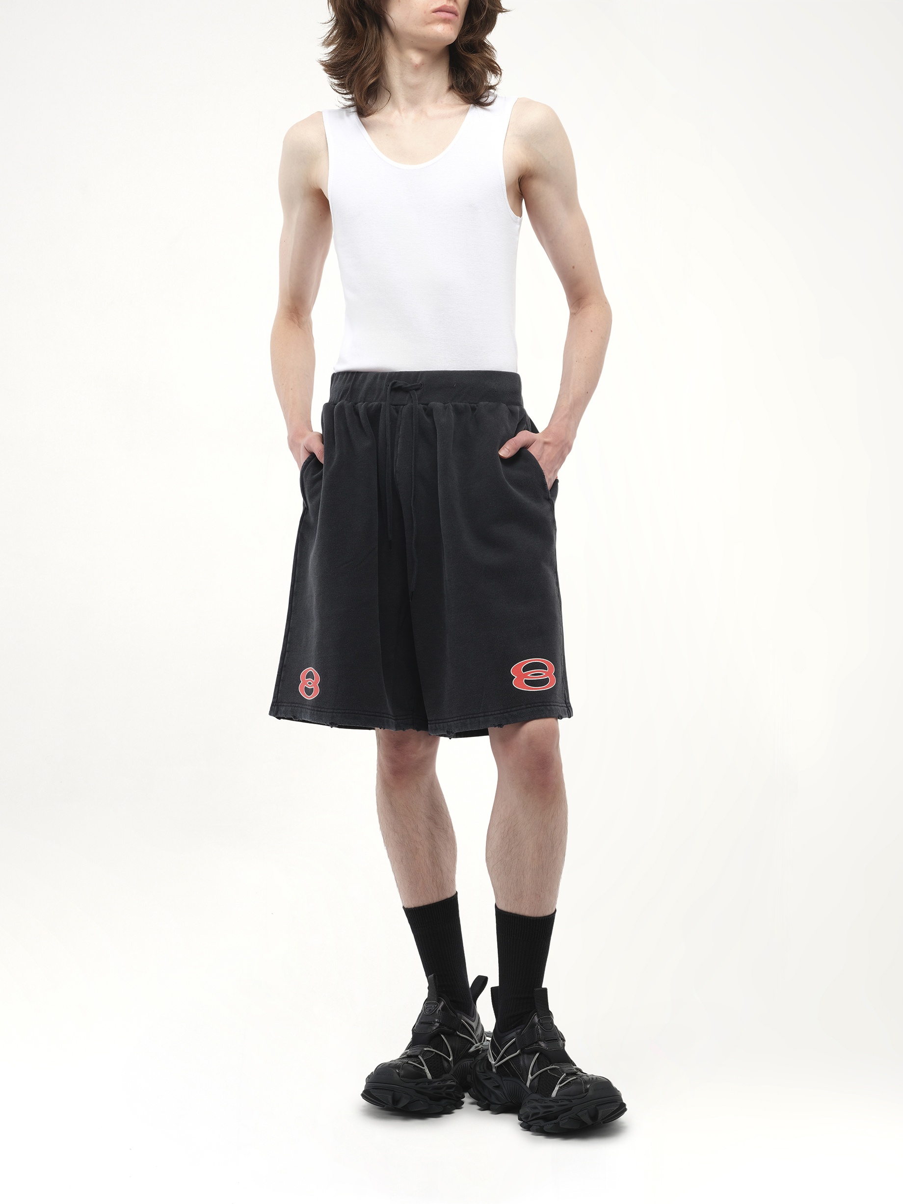 Sponsor Logo Long Shorts in Faded Washed Black - 4