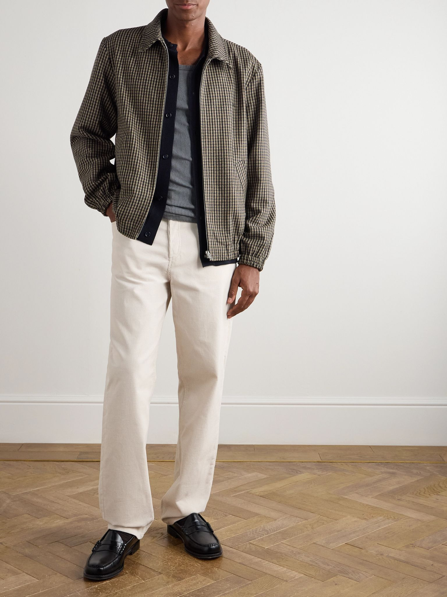 Gilbert Checked Brushed Wool-Blend Blouson Jacket Brown - 2