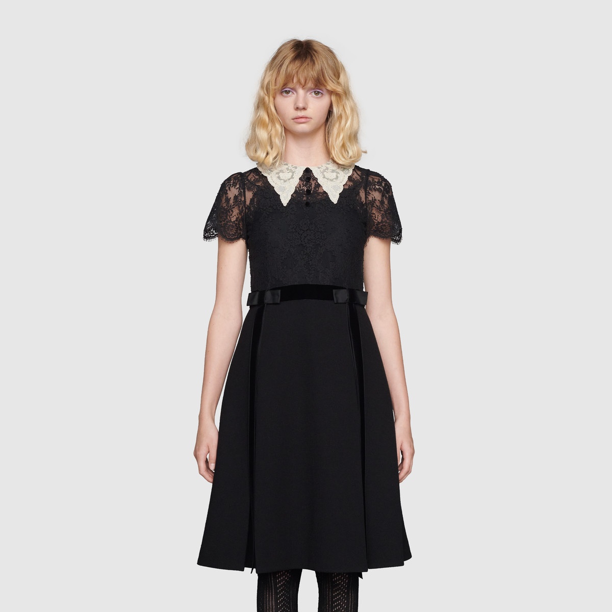 Lace and wool collared dress - 3