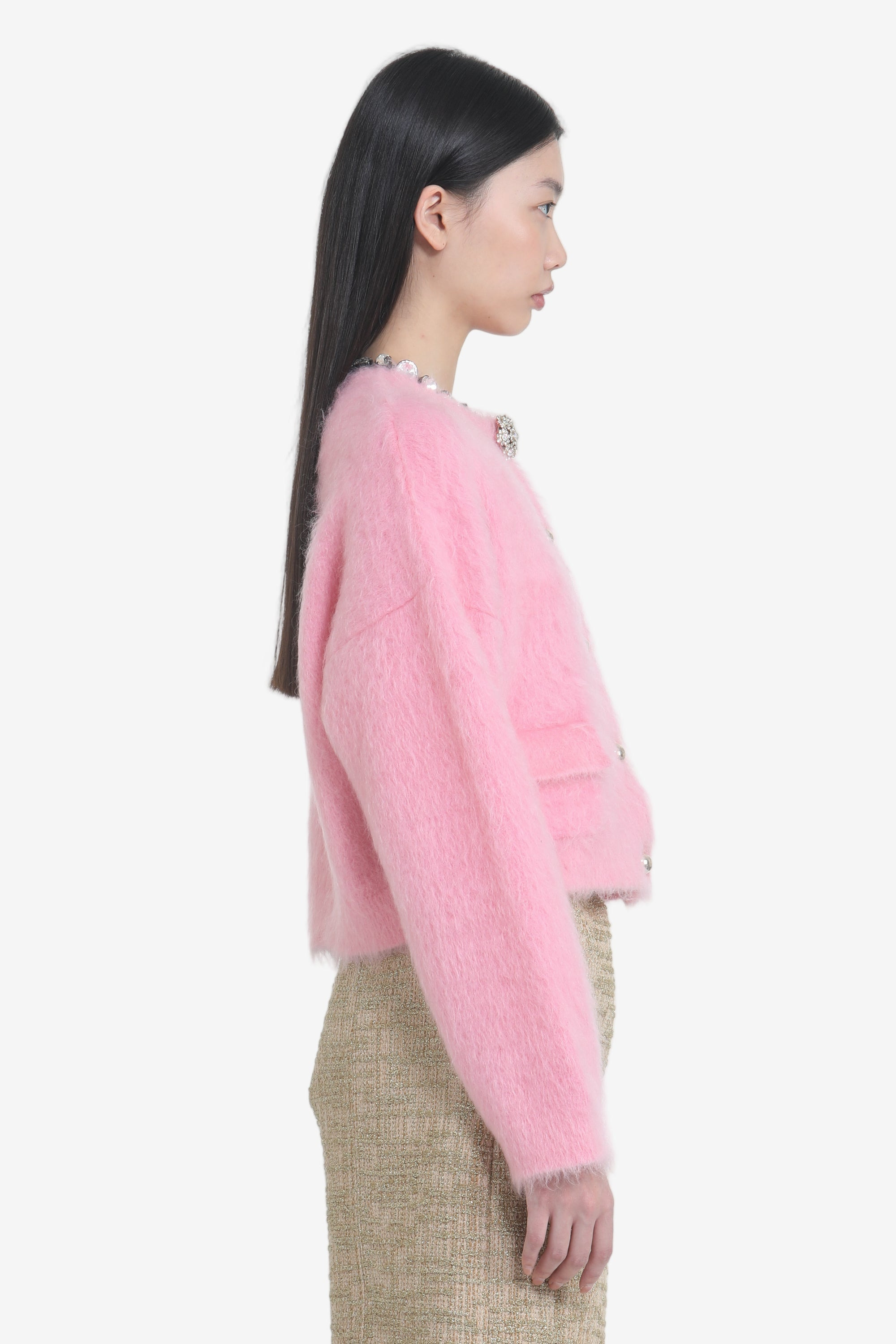 CREW NECK CARDIGAN WITH JEWEL BUTTONS - 3