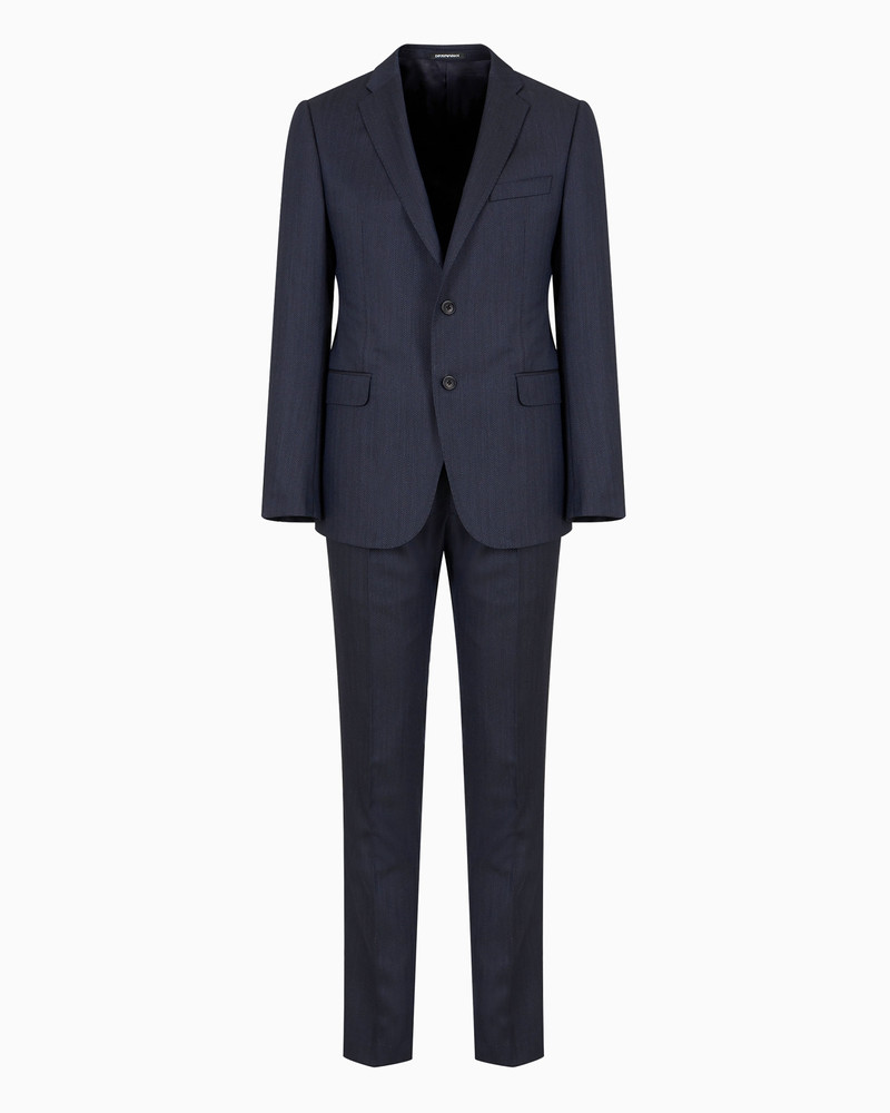 Single-breasted, slim-fit suit in superfine wool with a striped chevron motif 1