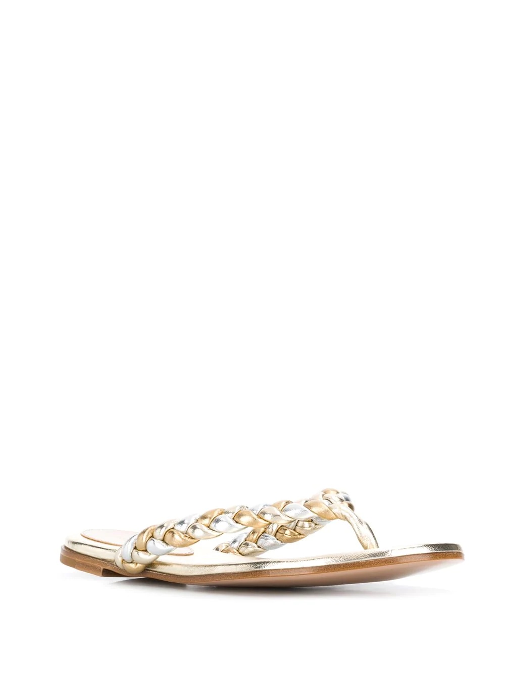 metallic leather plait flip-flops - 2