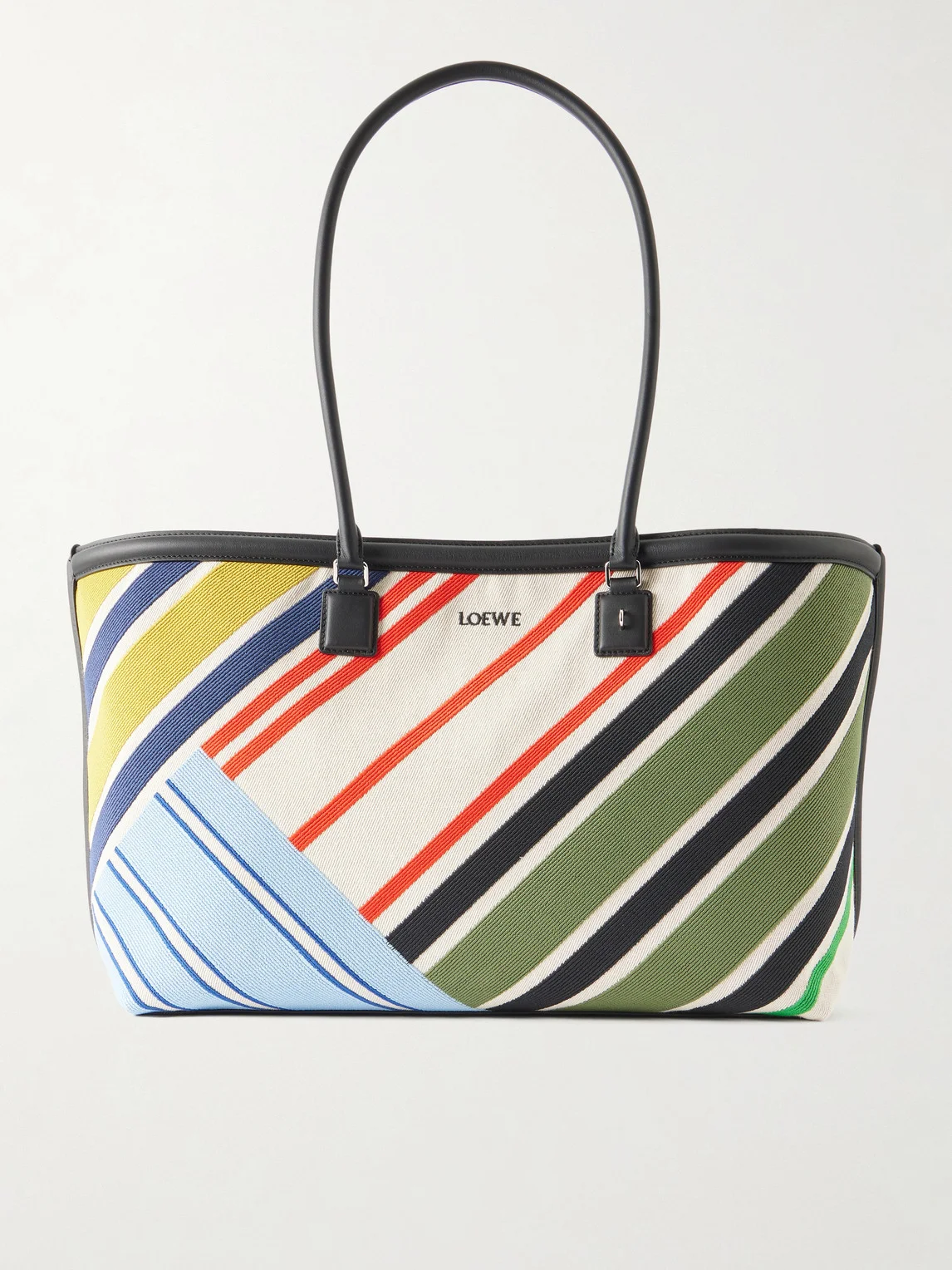 Verano Logo-Embroidered Striped Leather-Trimmed Canvas Tote - 1