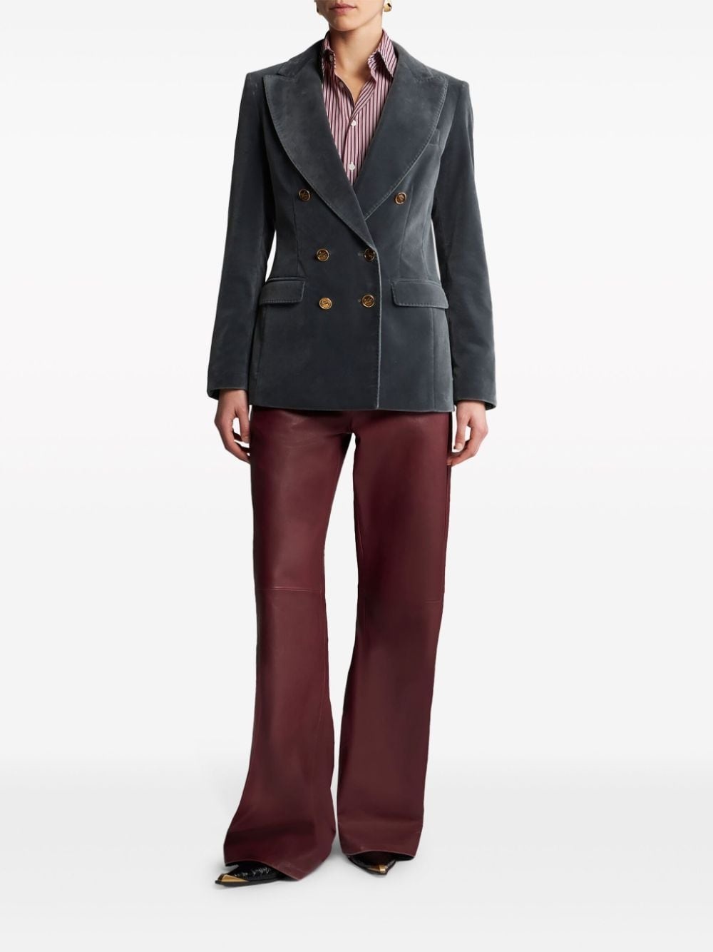 logo-engraved buttons velvet blazer - 3