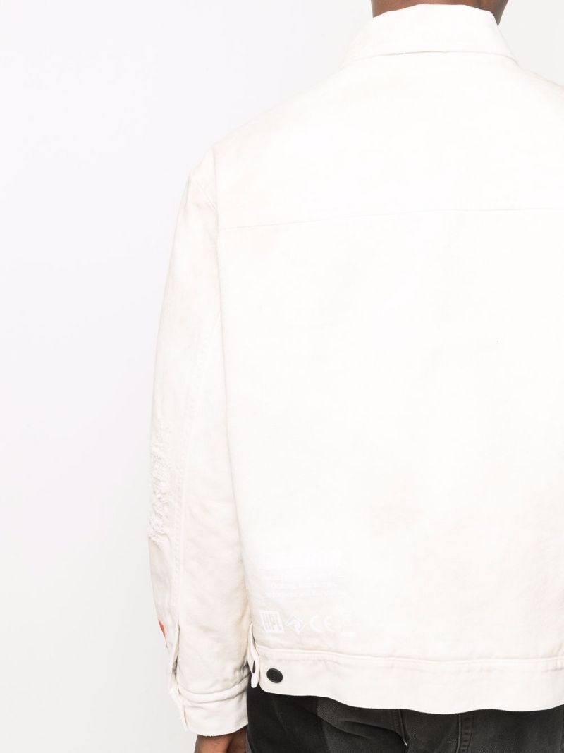 logo-patch distressed jacket - 5