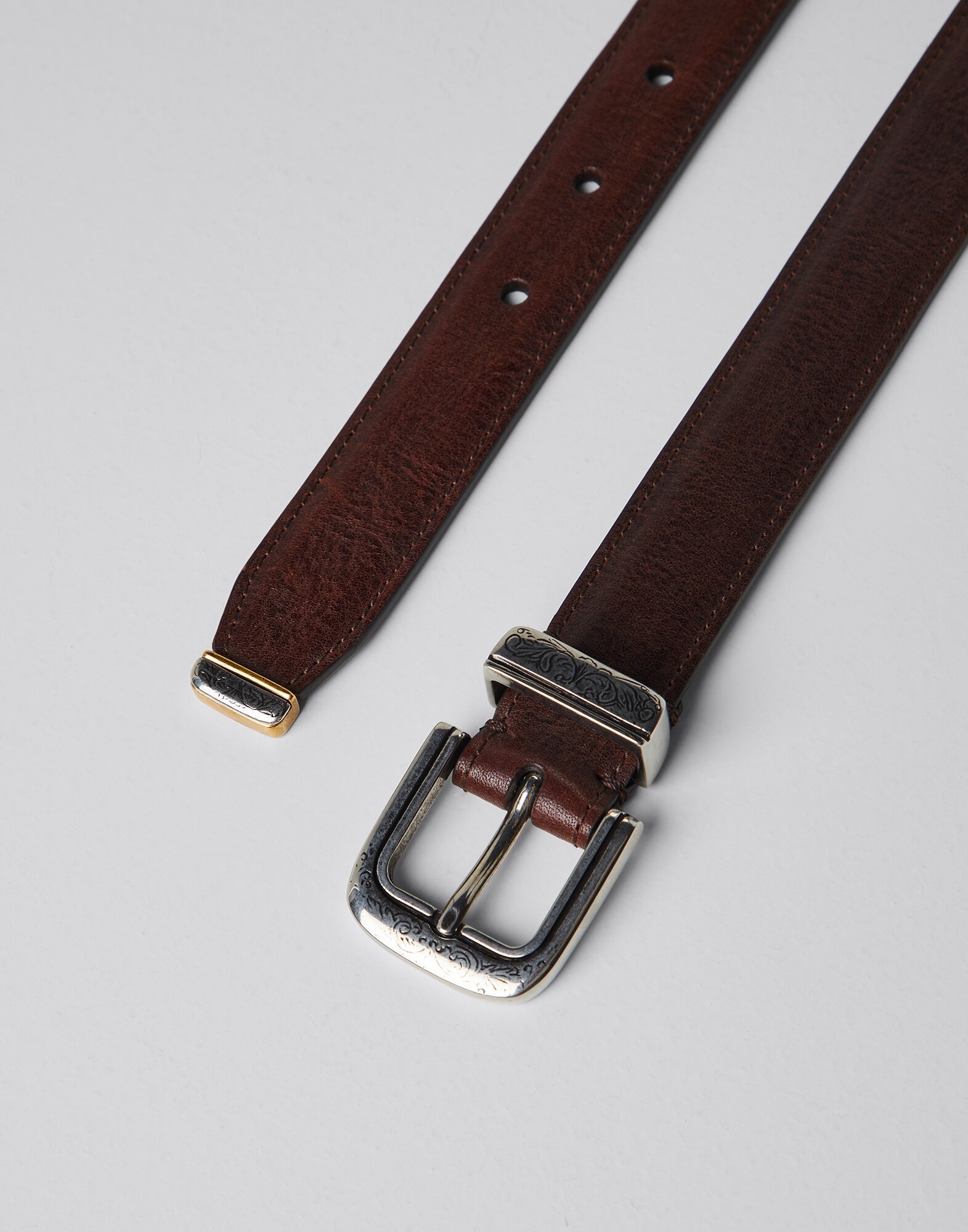 Blotted calfskin belt with detailed buckle and tip - 2