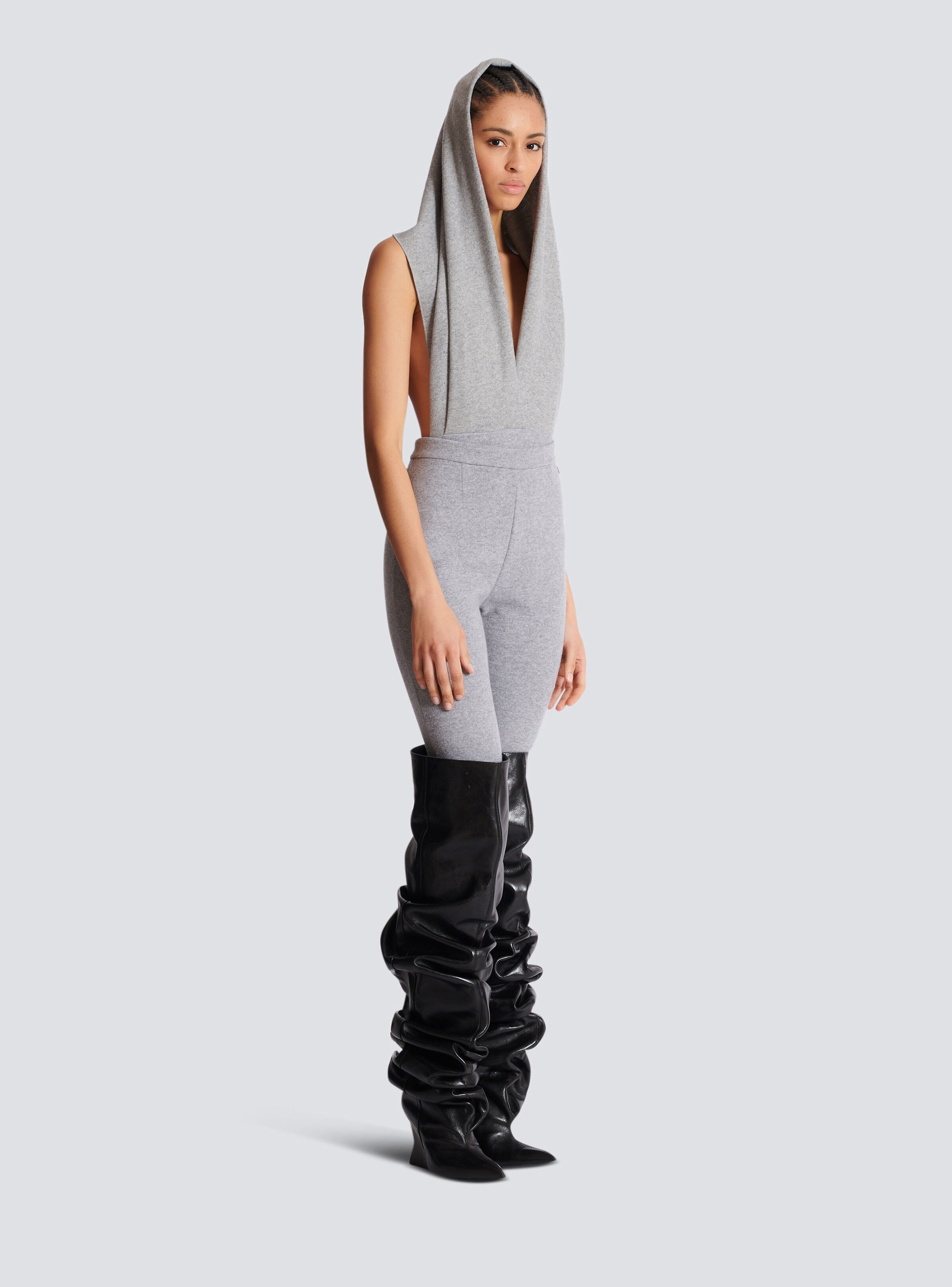 Draped bodysuit with hood - 3