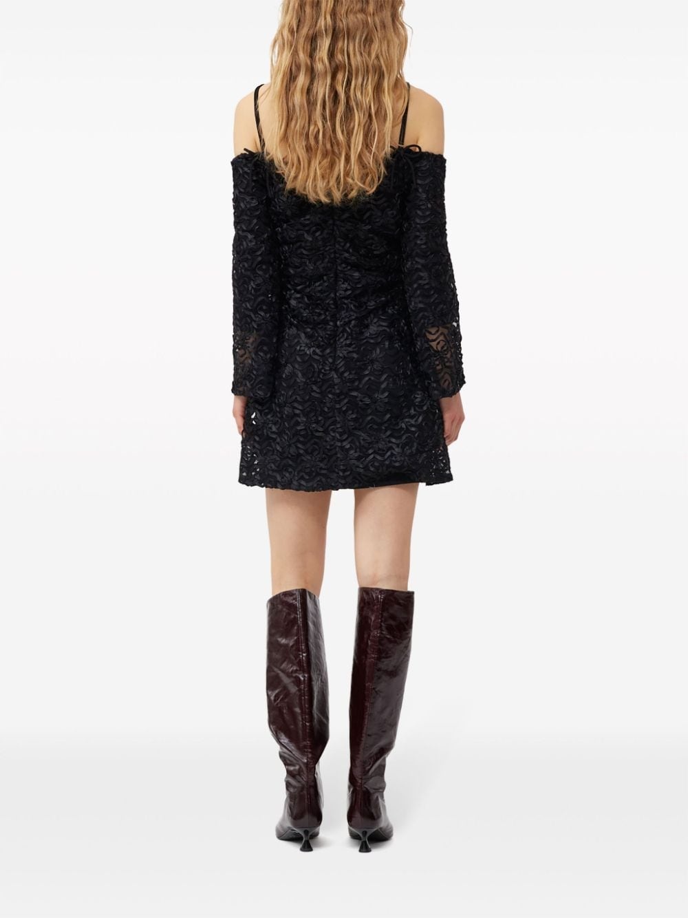 off-shoulder bow-pattern minidress - 4