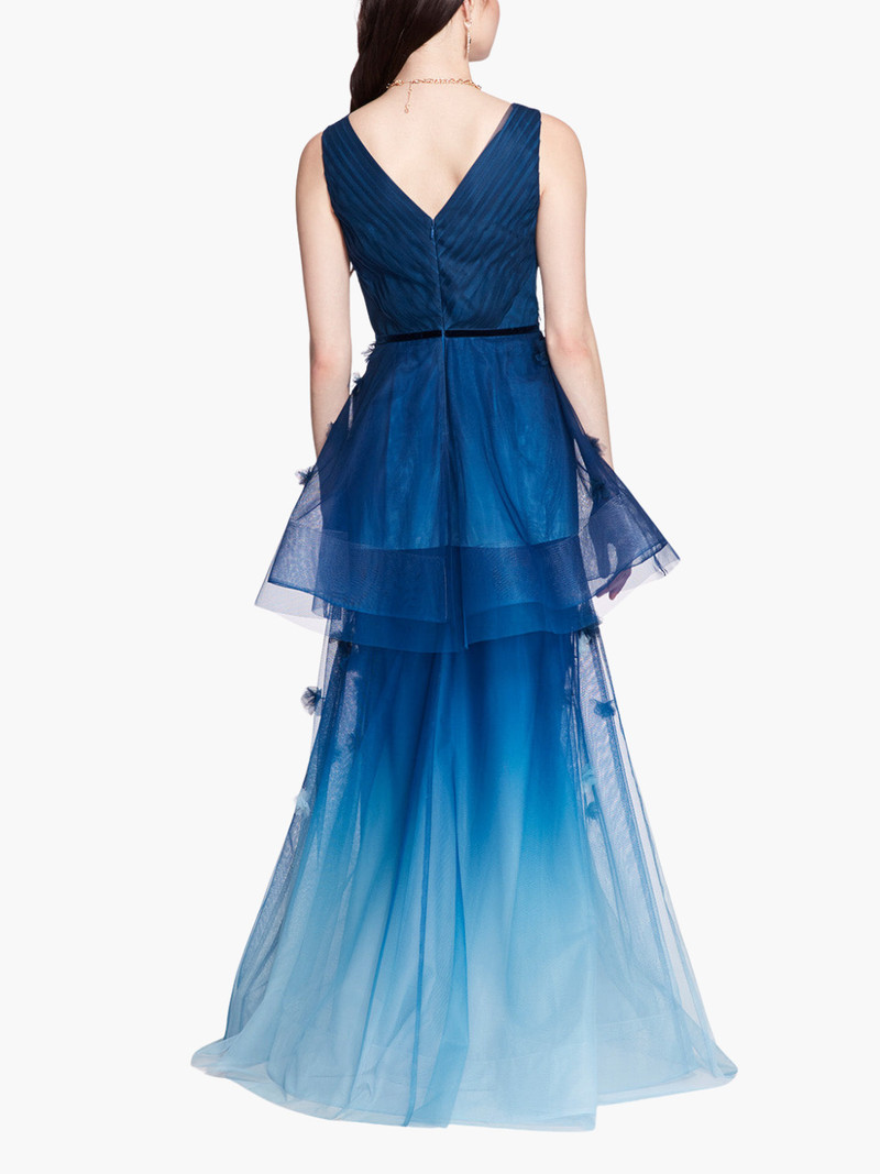 Marchesa TWO-TIERED TEAL GOWN outlook