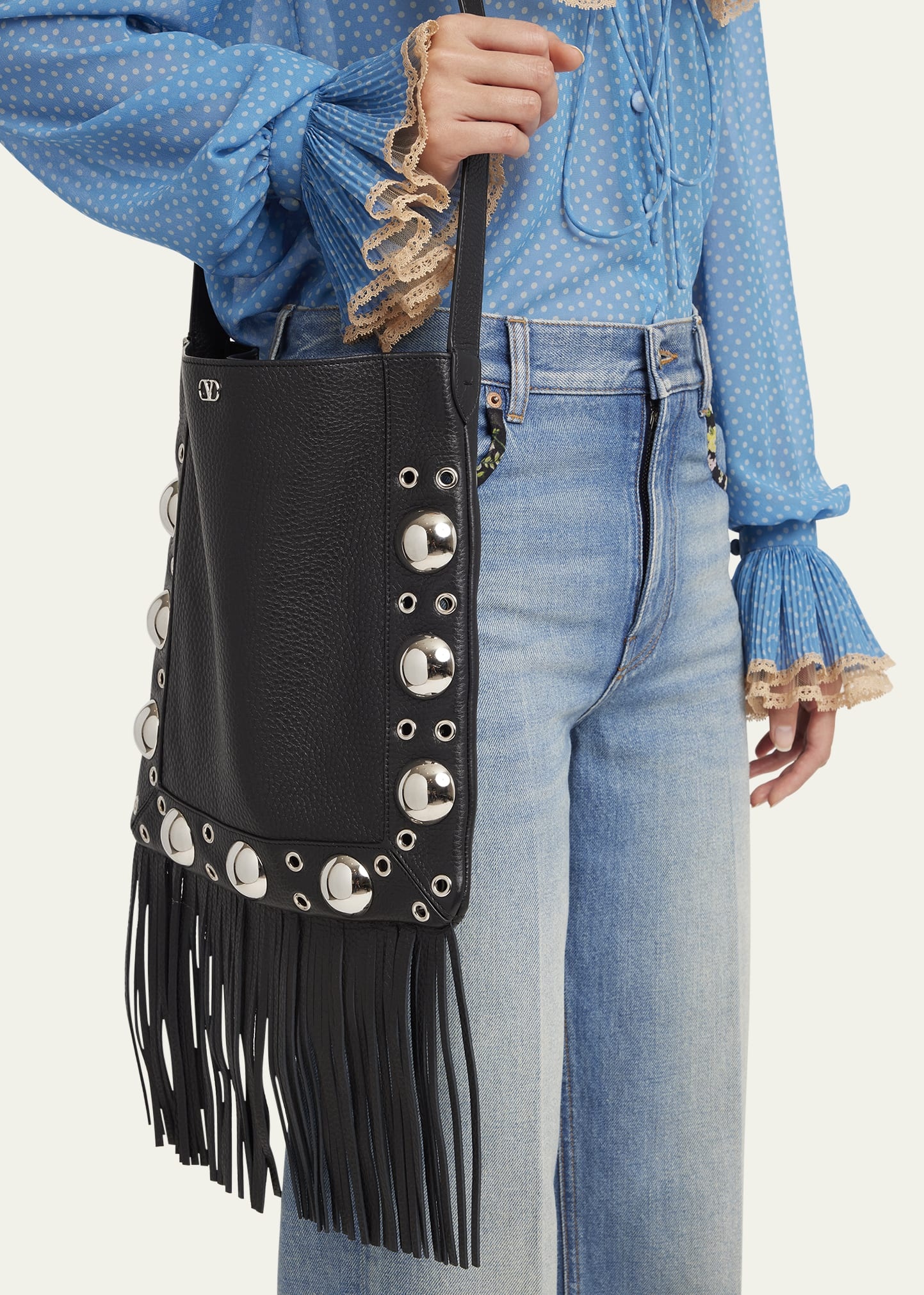 Nellcote Fringe Studded Leather Crossbody Bag - 2
