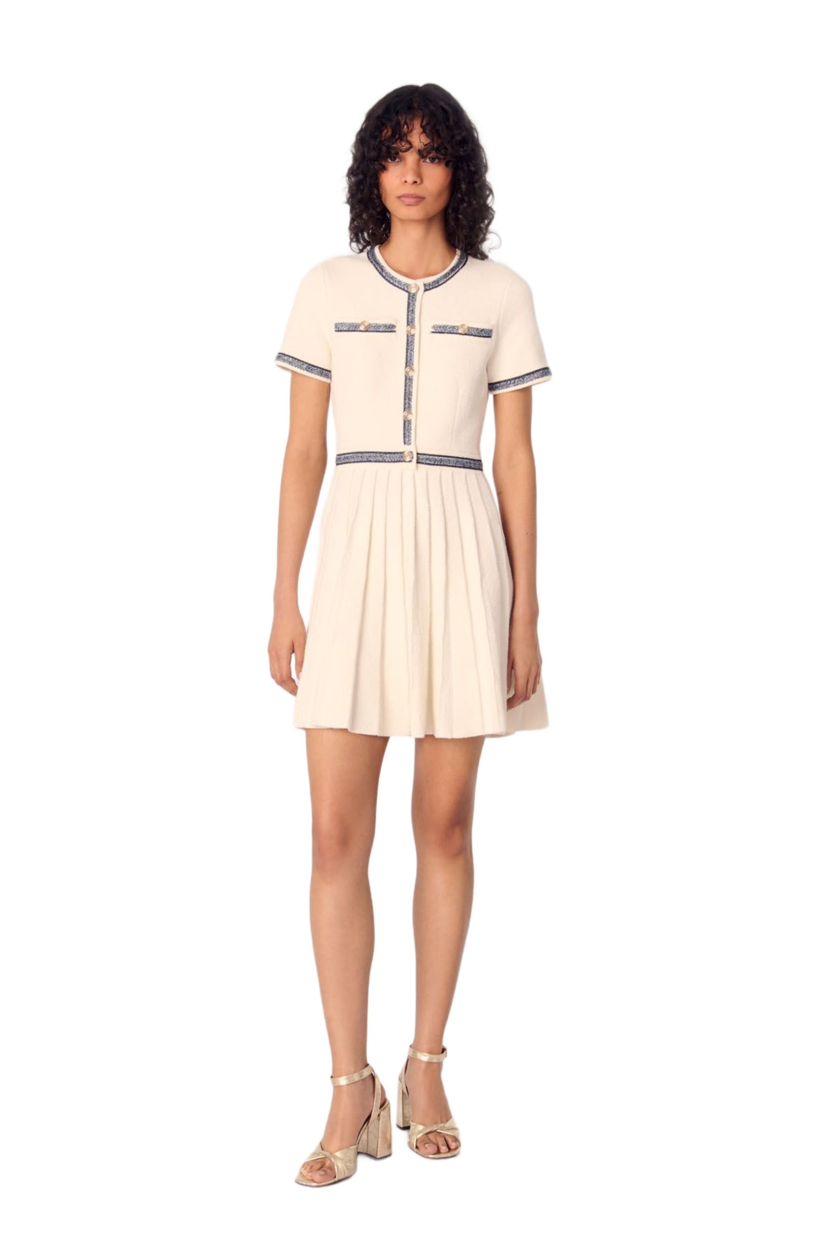 maje Pleated knit short dress in Ecru at Nordstrom - 1