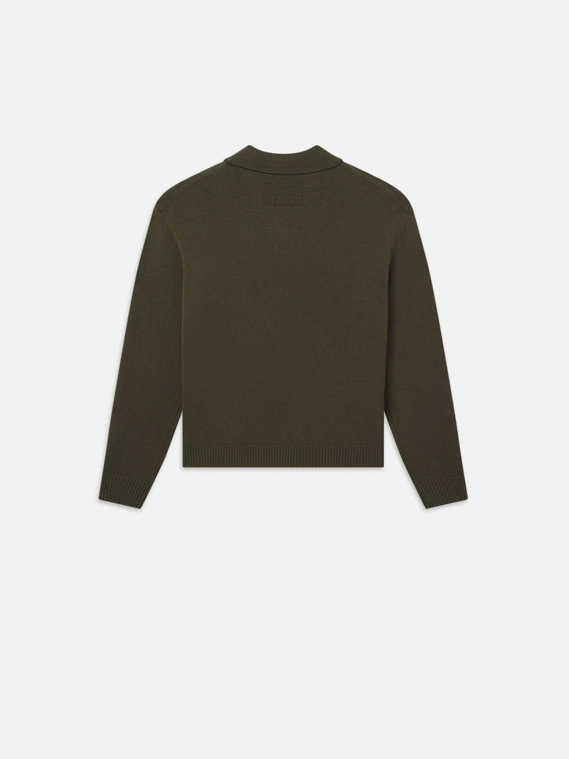Silk Blend Polo Sweater in Dark Olive 3