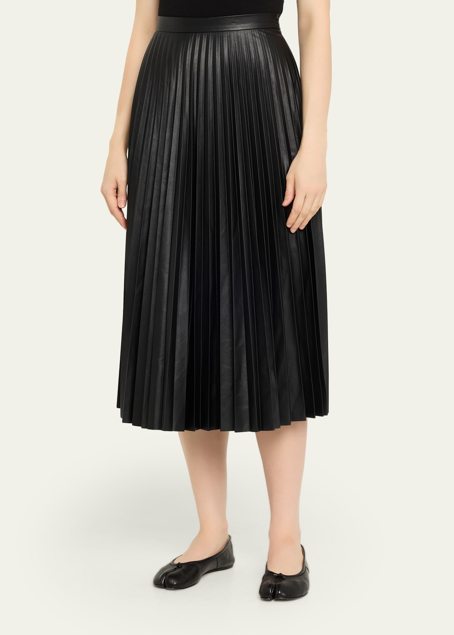 Pleated Vegan Leather Midi Skirt - 4