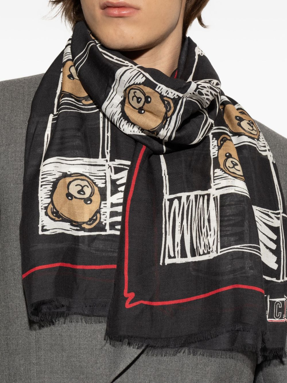 Teddy-print grid scarf - 4