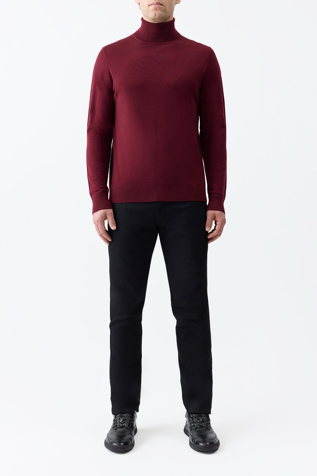 Jermaine Knit Turtleneck in Bordeaux Merino Wool - 3