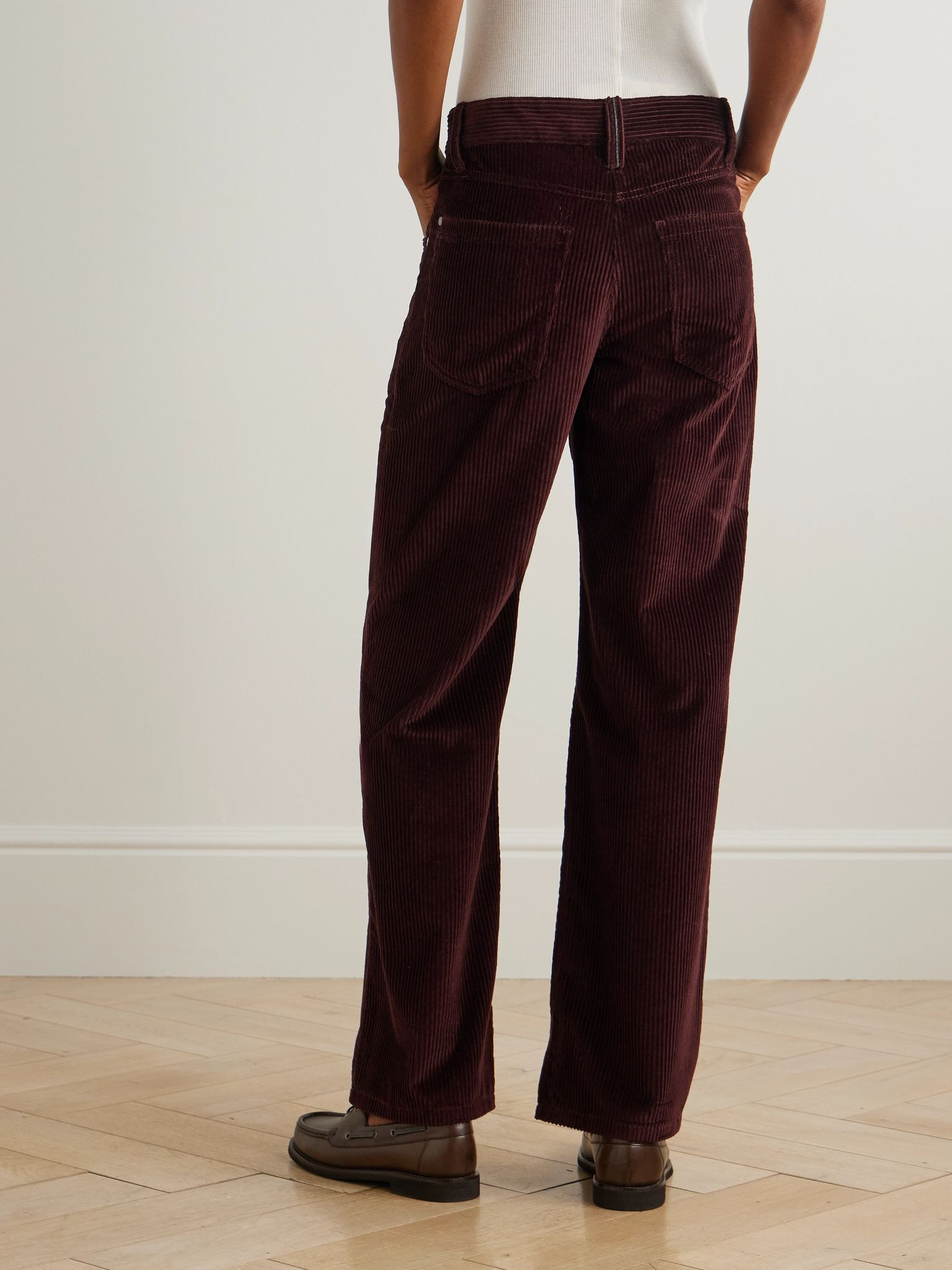 Cotton-corduroy straight-leg pants Burgundy - 4