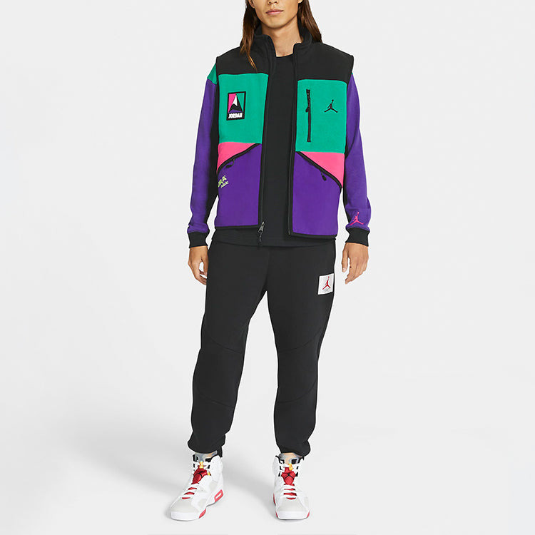 Air Jordan Winter Utility Color Velvet Warm Leisure Waistcoat Men Black And Green Purple CW5985-010 - 5