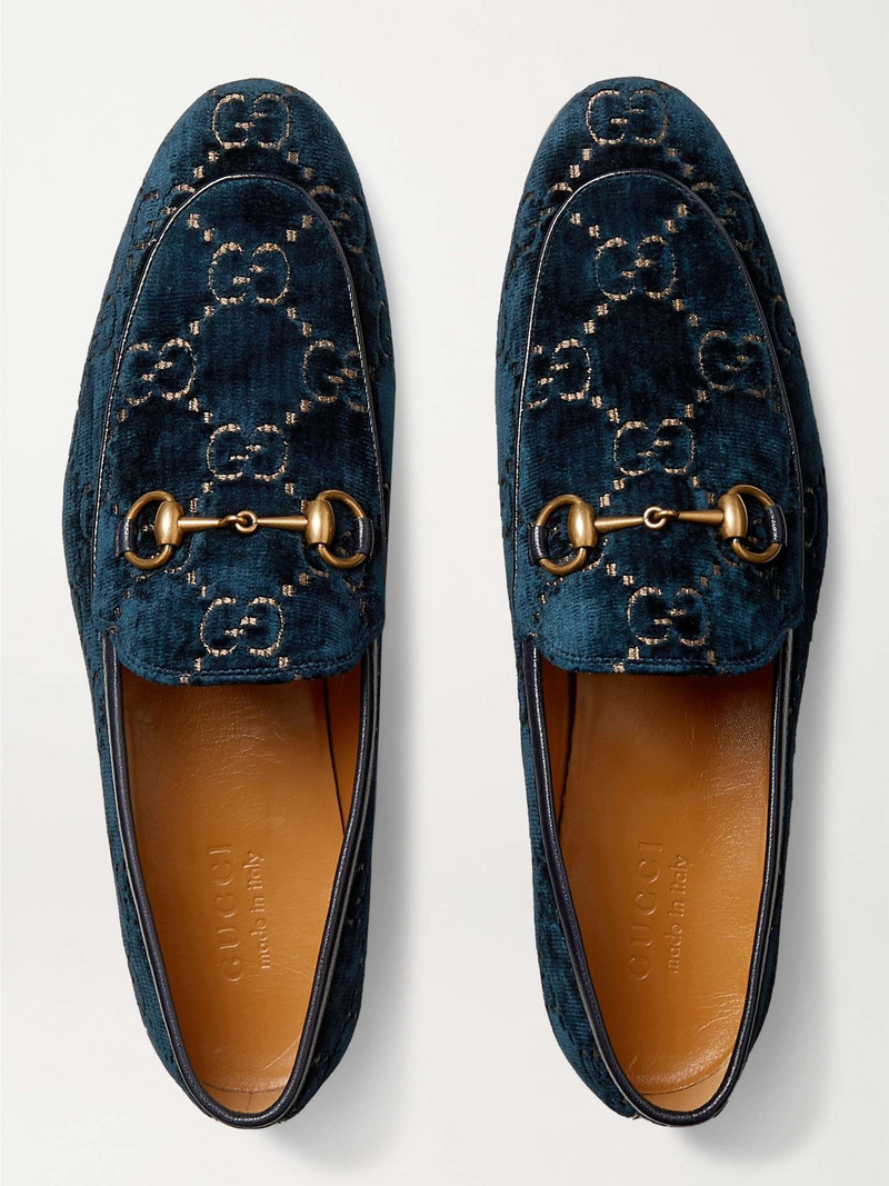 Jordaan Horsebit Leather-Trimmed Logo-Embroidered Velvet Loafers 8