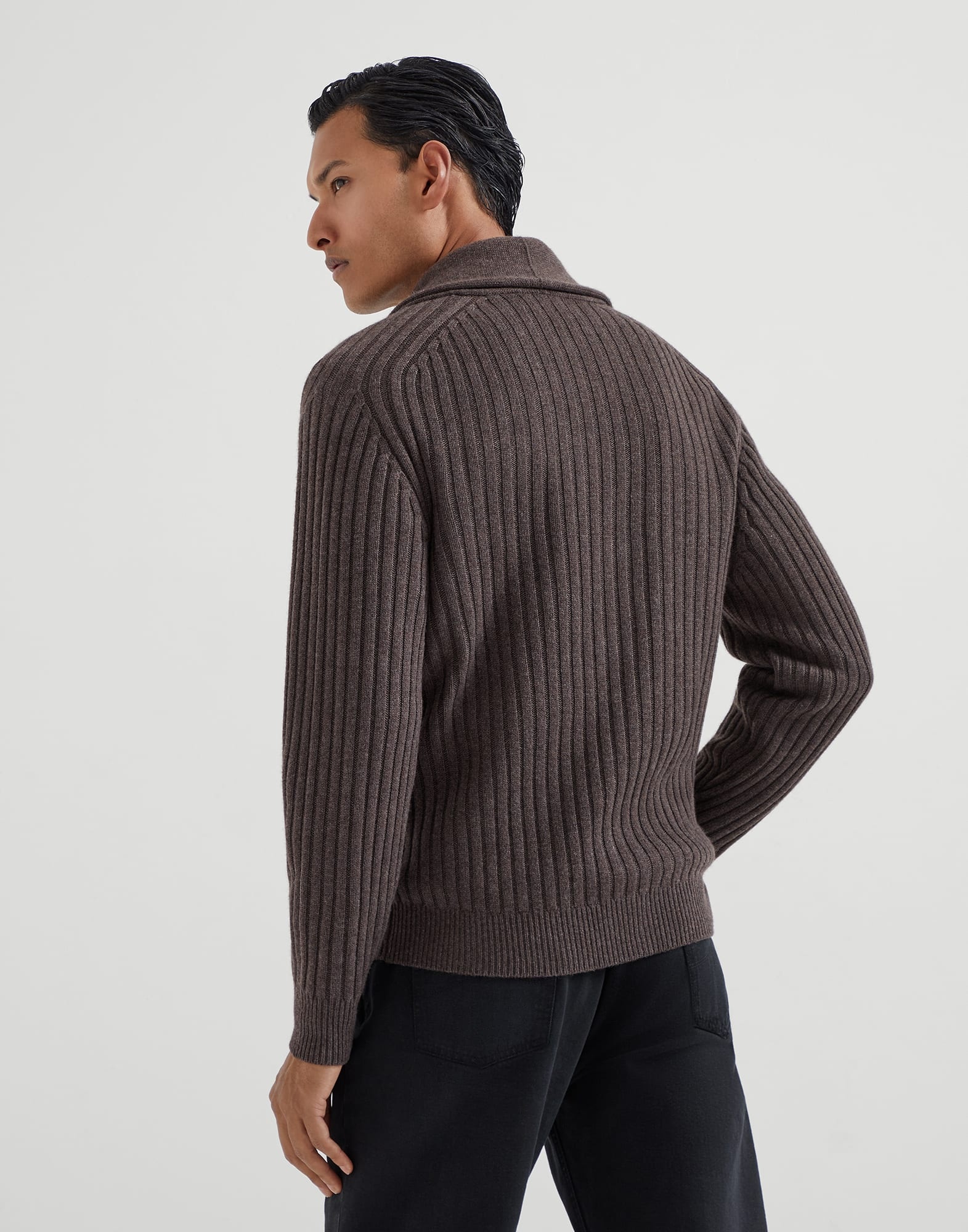 Cashmere flat rib cardigan with metal buttons - 2