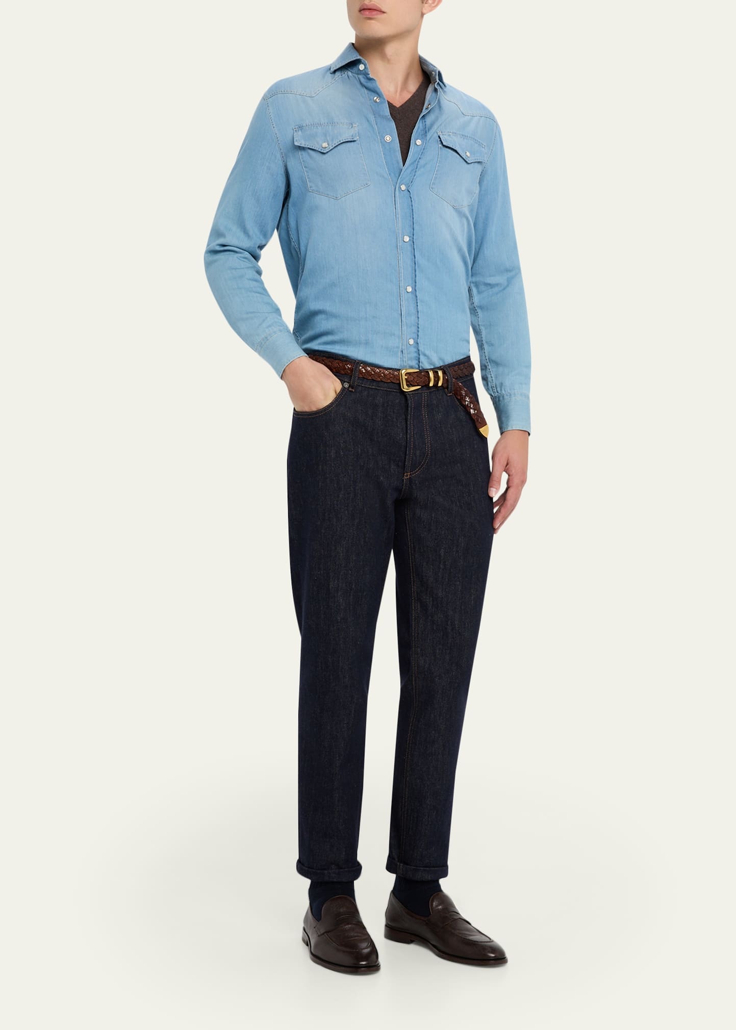 Men's Italian Selvedge Denim Five-Pocket Pants - 2