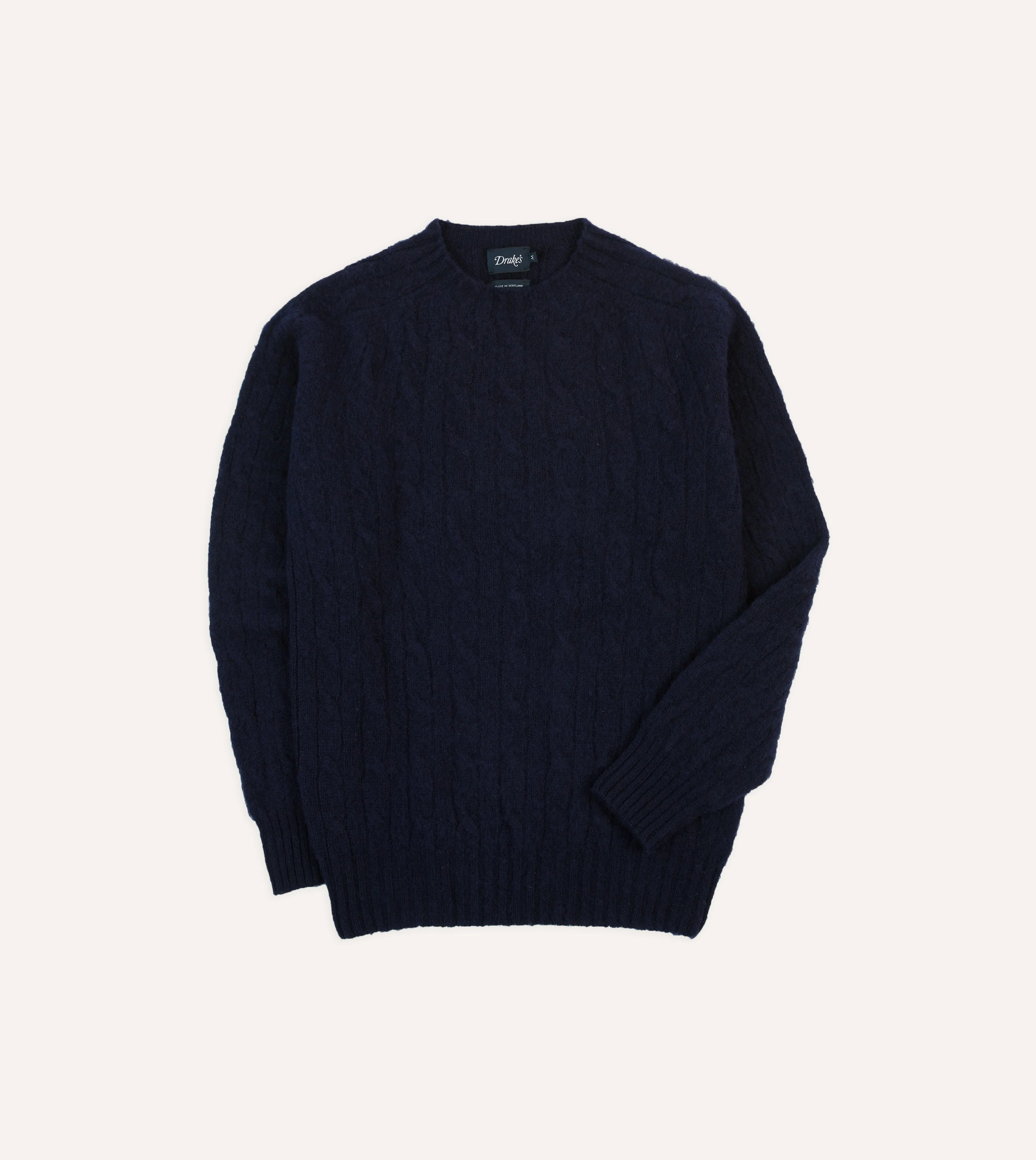 Navy Brushed Cable Knit Shetland Crew Neck Jumper - 1