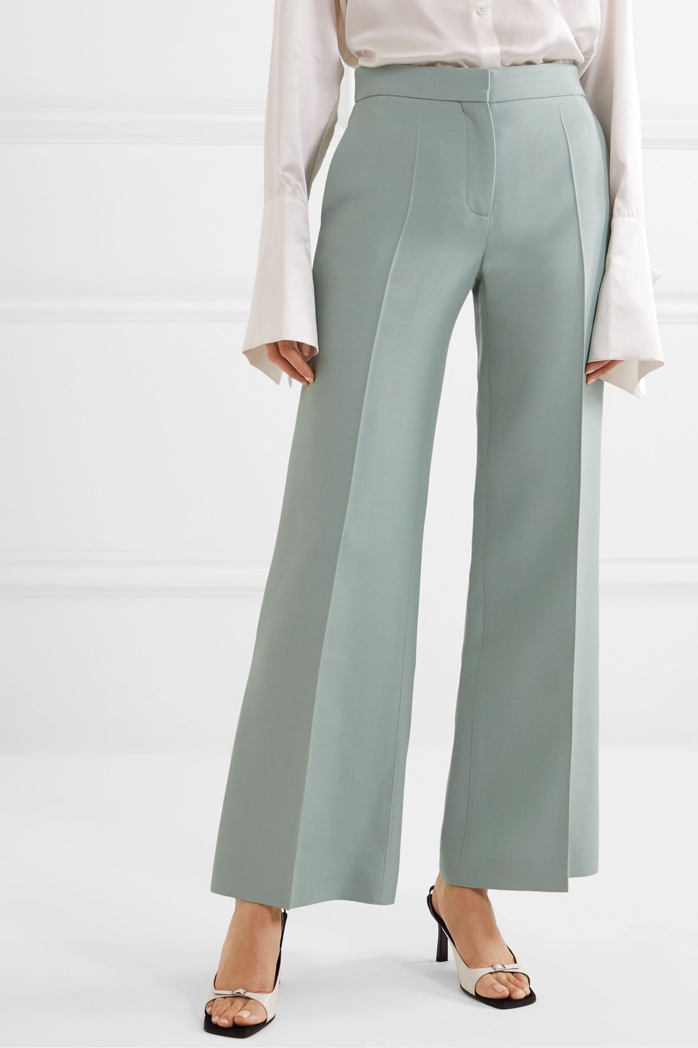 Wool and silk-blend crepe wide-leg pants - 3