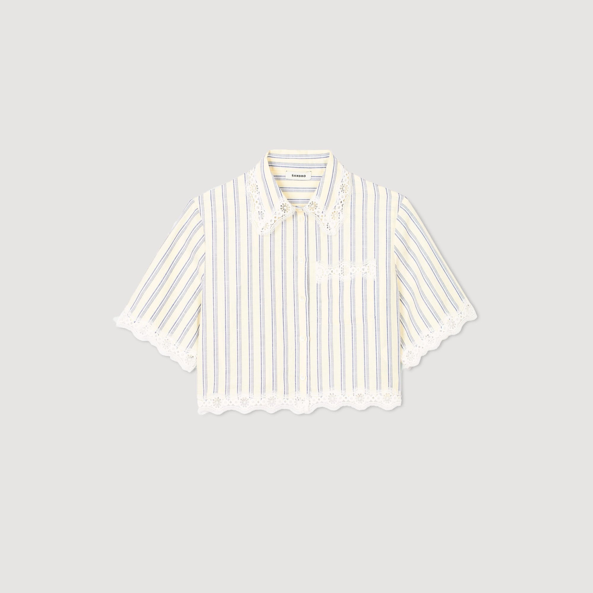 STRIPED CROPPED SHIRT WITH LACE TRIM - 6