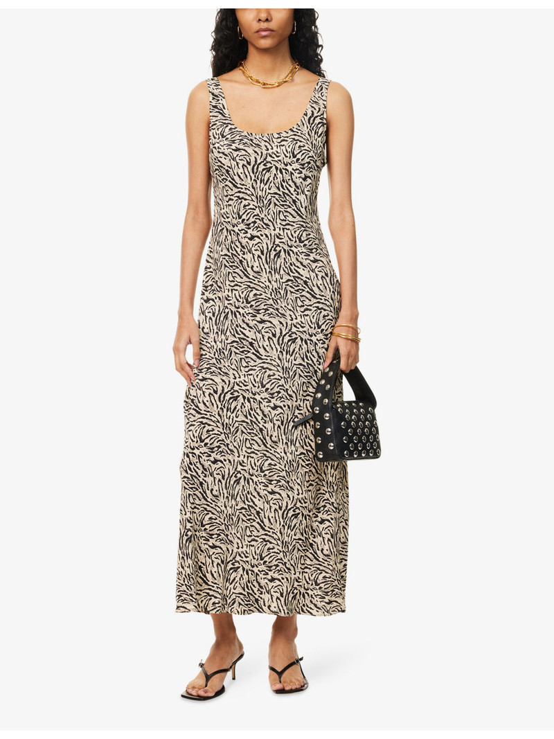 RIXO Bondi Animal-Pattern Woven Midi Dress outlook