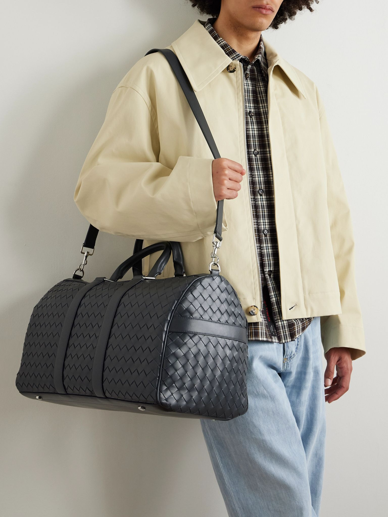 Intrecciato Leather Weekend Bag Charcoal - 6