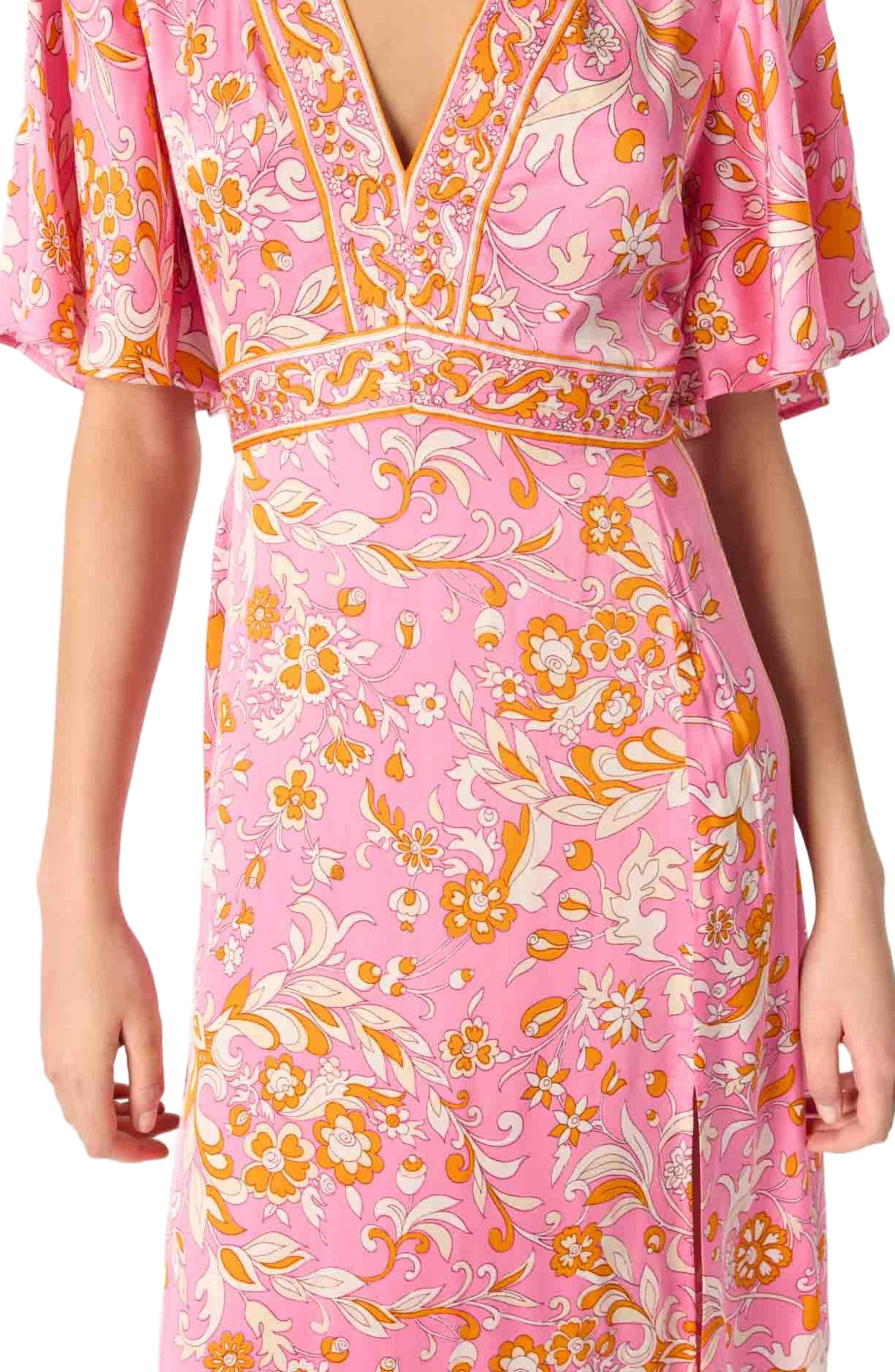 maje Patterned flowing maxi dress in Orange Pink Flowers Print at Nordstrom - 5
