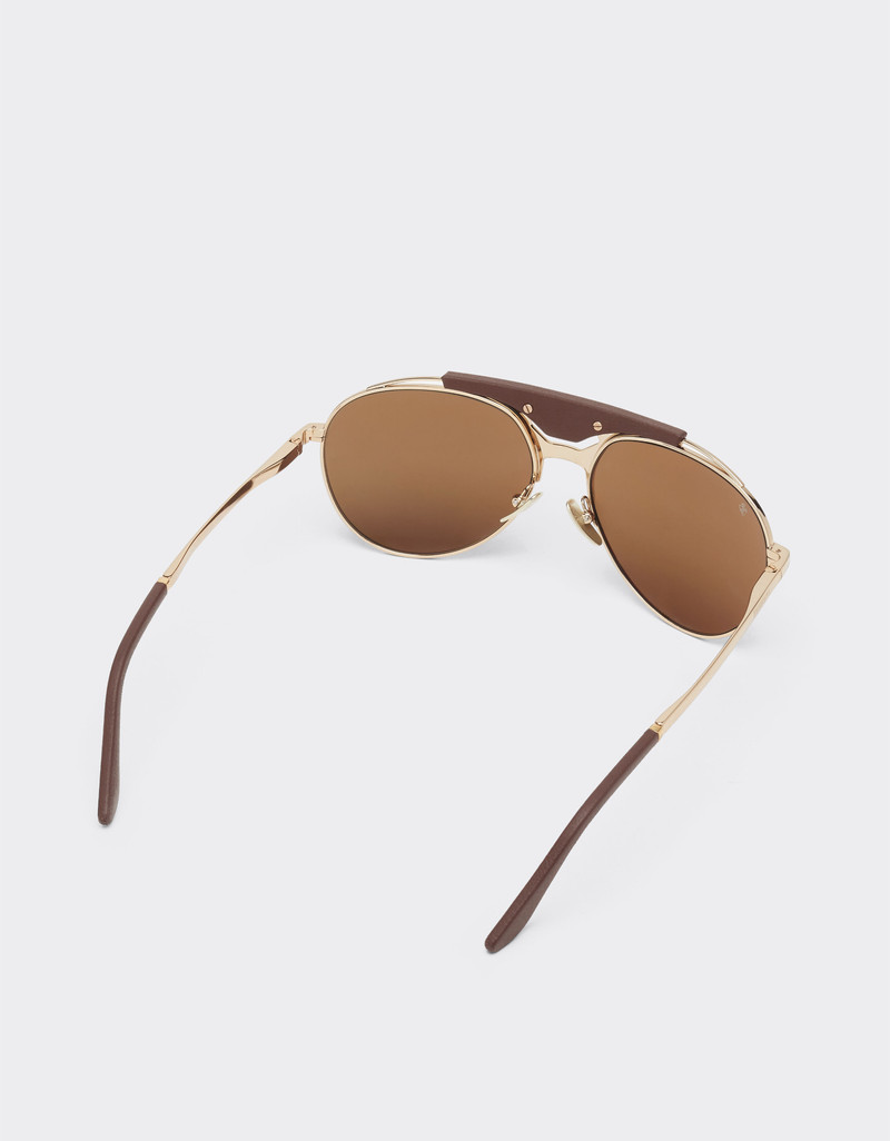 Ferrari sunglasses in gold-tone metal and leather with polarised brown lenses 5