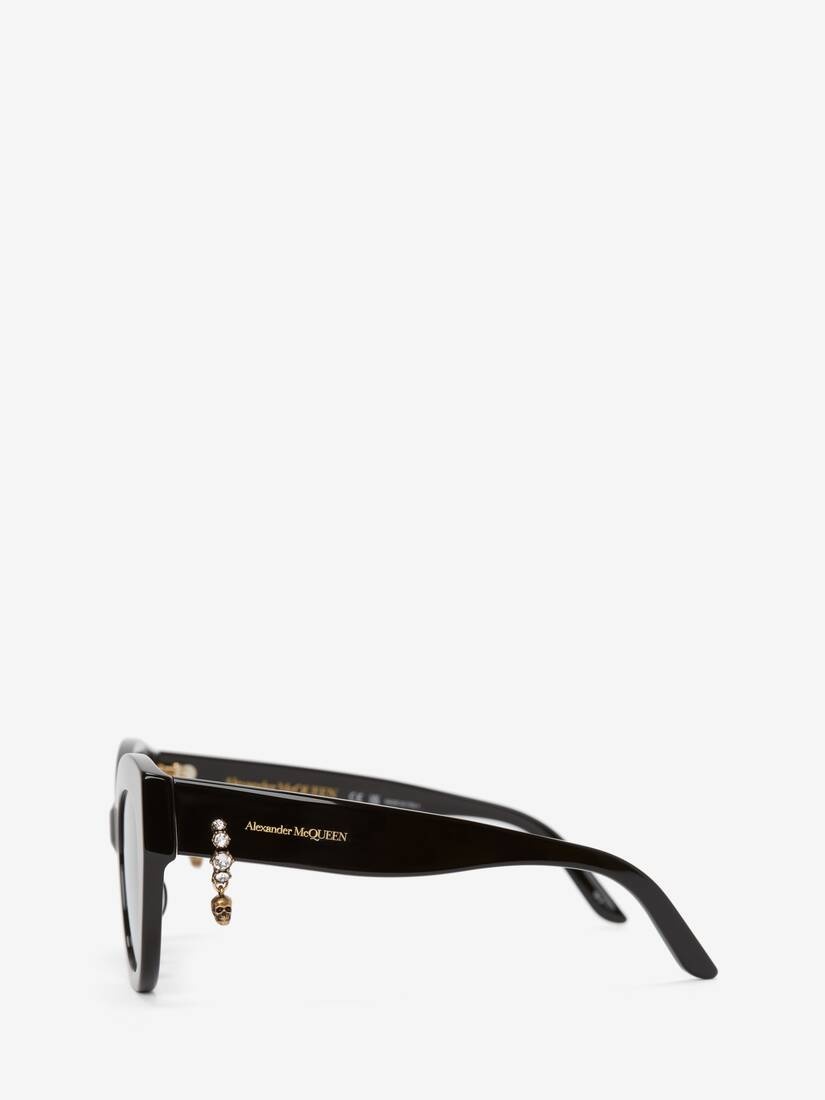 Women's Skull Pendant Jewelled Sunglasses in Black - 3