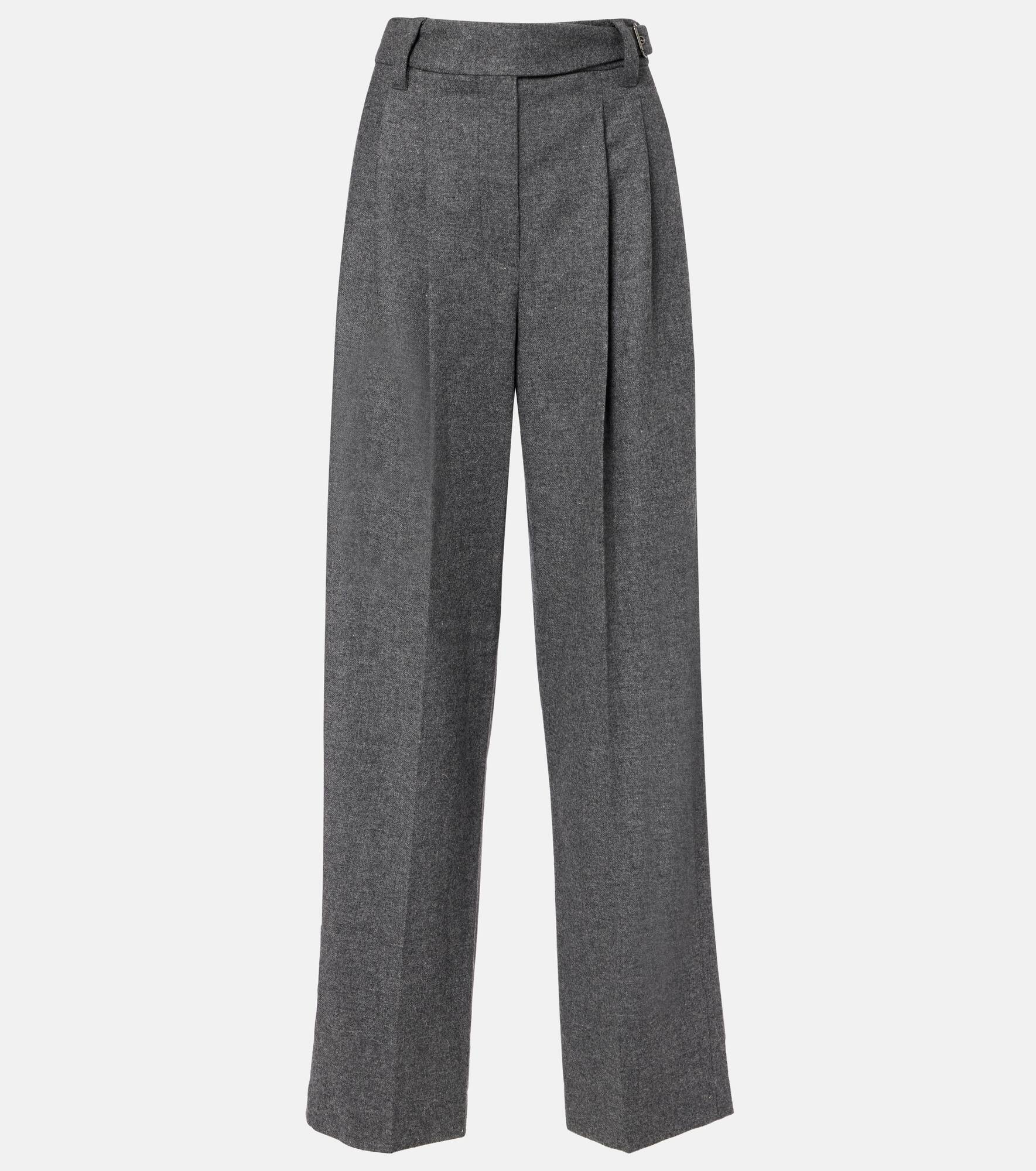 Pleated wool and cashmere wide-leg pants - 1