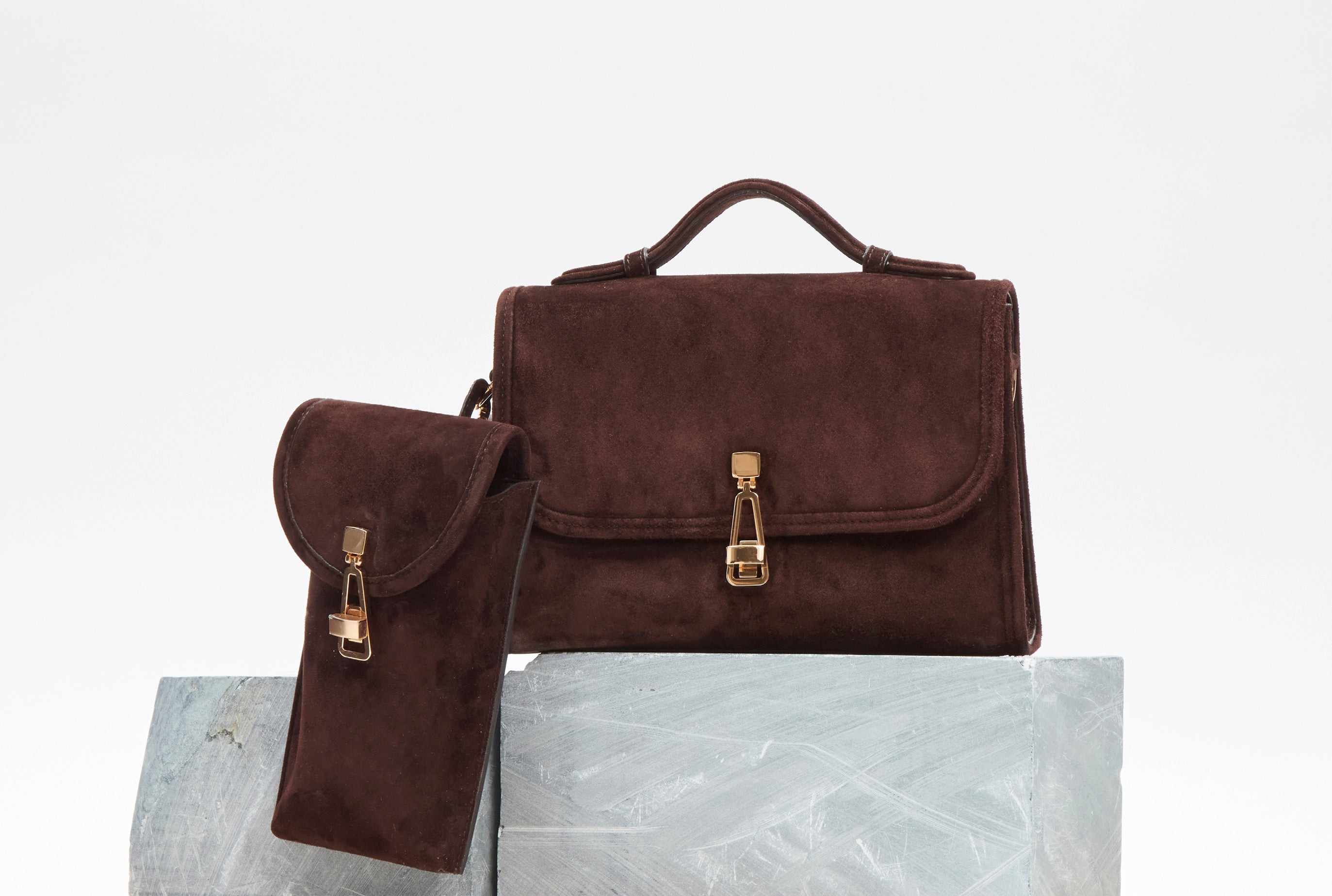 Small Leonora Flap Bag in Dark Brown Suede - 7