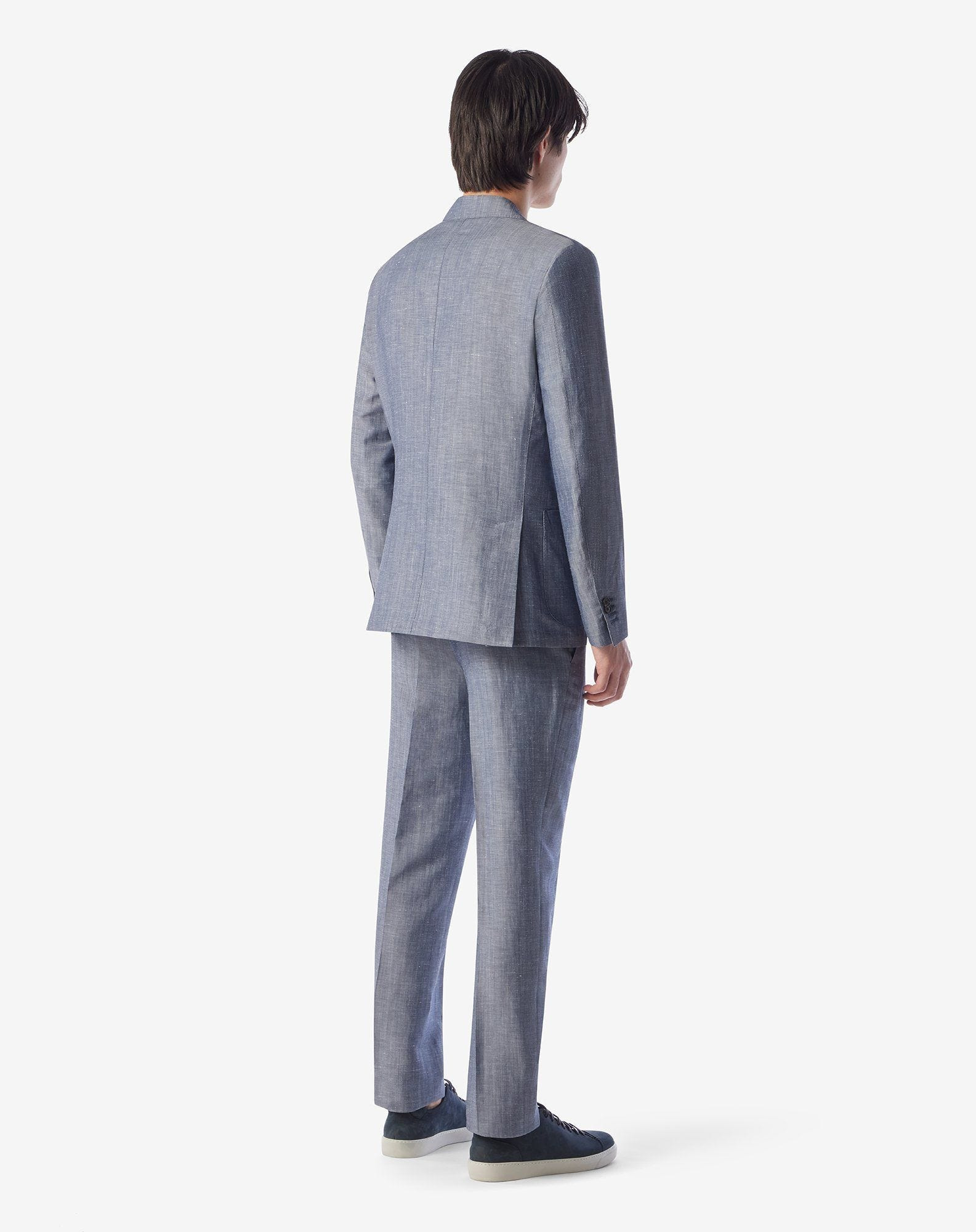 Denim blue wool and linen suit - 3