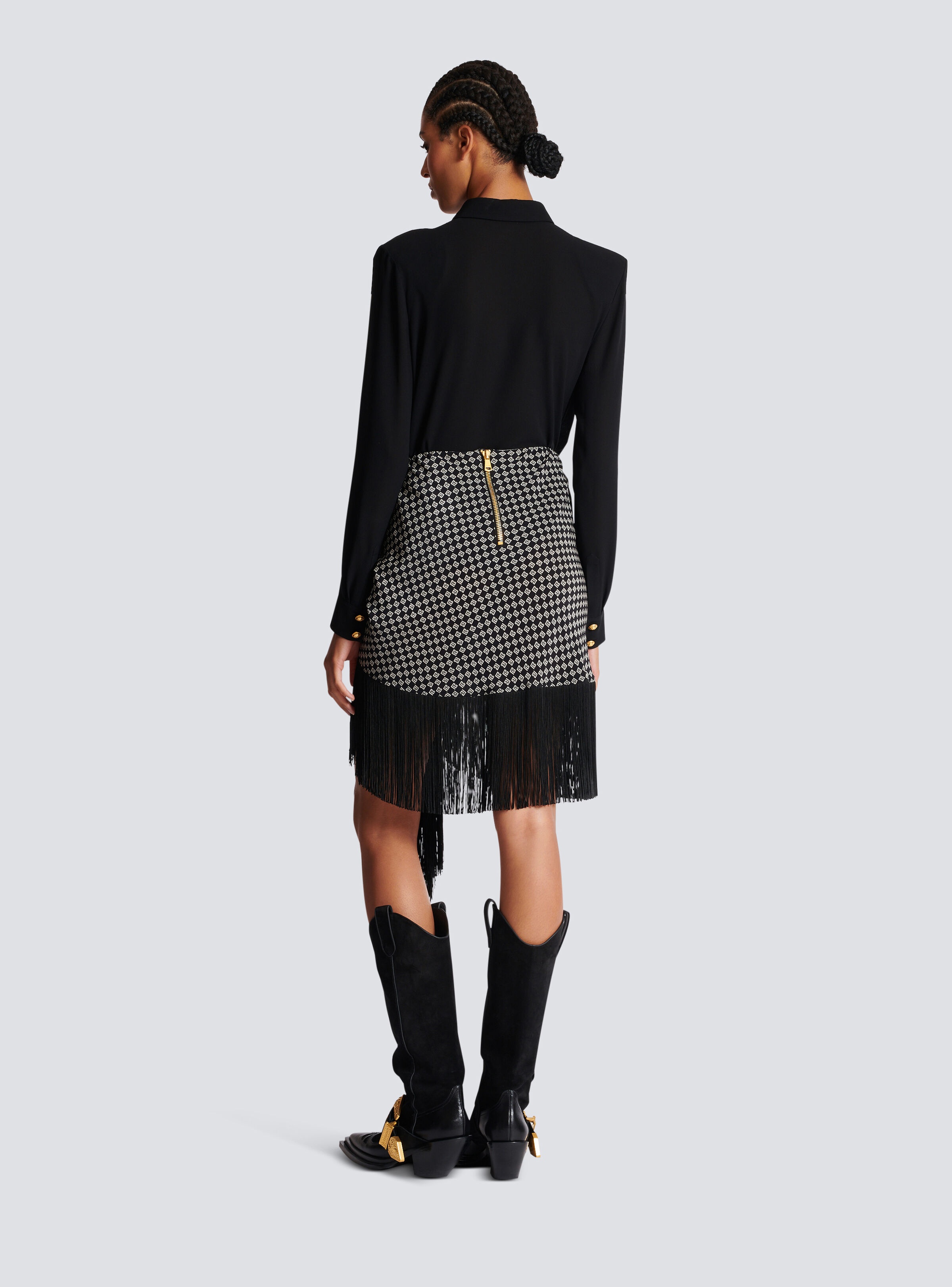 Fringed silk scarf skirt - 4