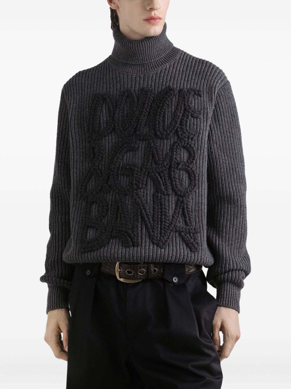 logo-detail ribbed turtleneck sweater - 4