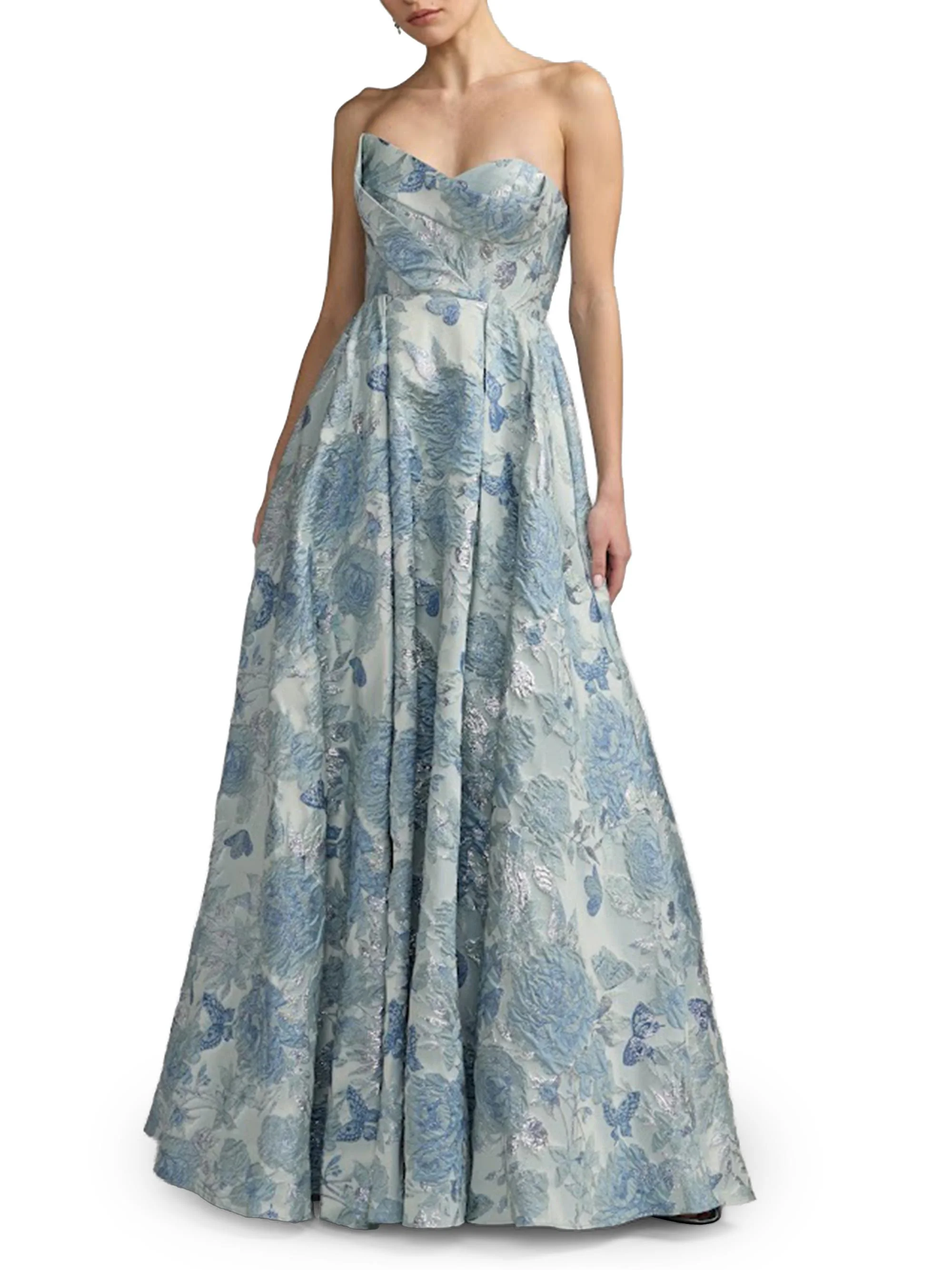 Women's Floral Brocade Strapless Fit-&-Flare Gown - Seafoam - 1