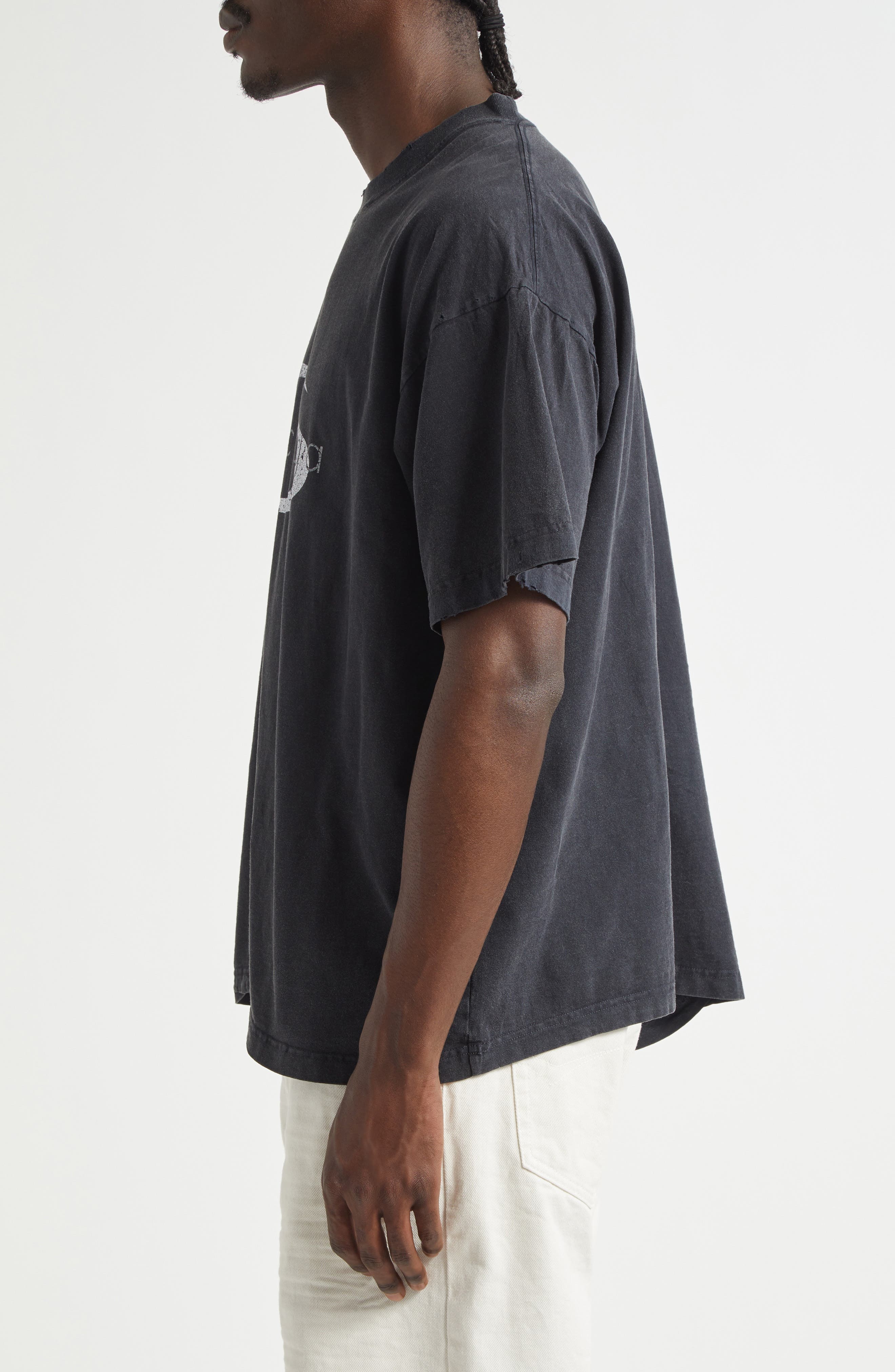 Balenciaga Loop Sports Icon Distressed Boxy Logo Graphic T-Shirt in 9374 Faded Washed Black at Nords - 3