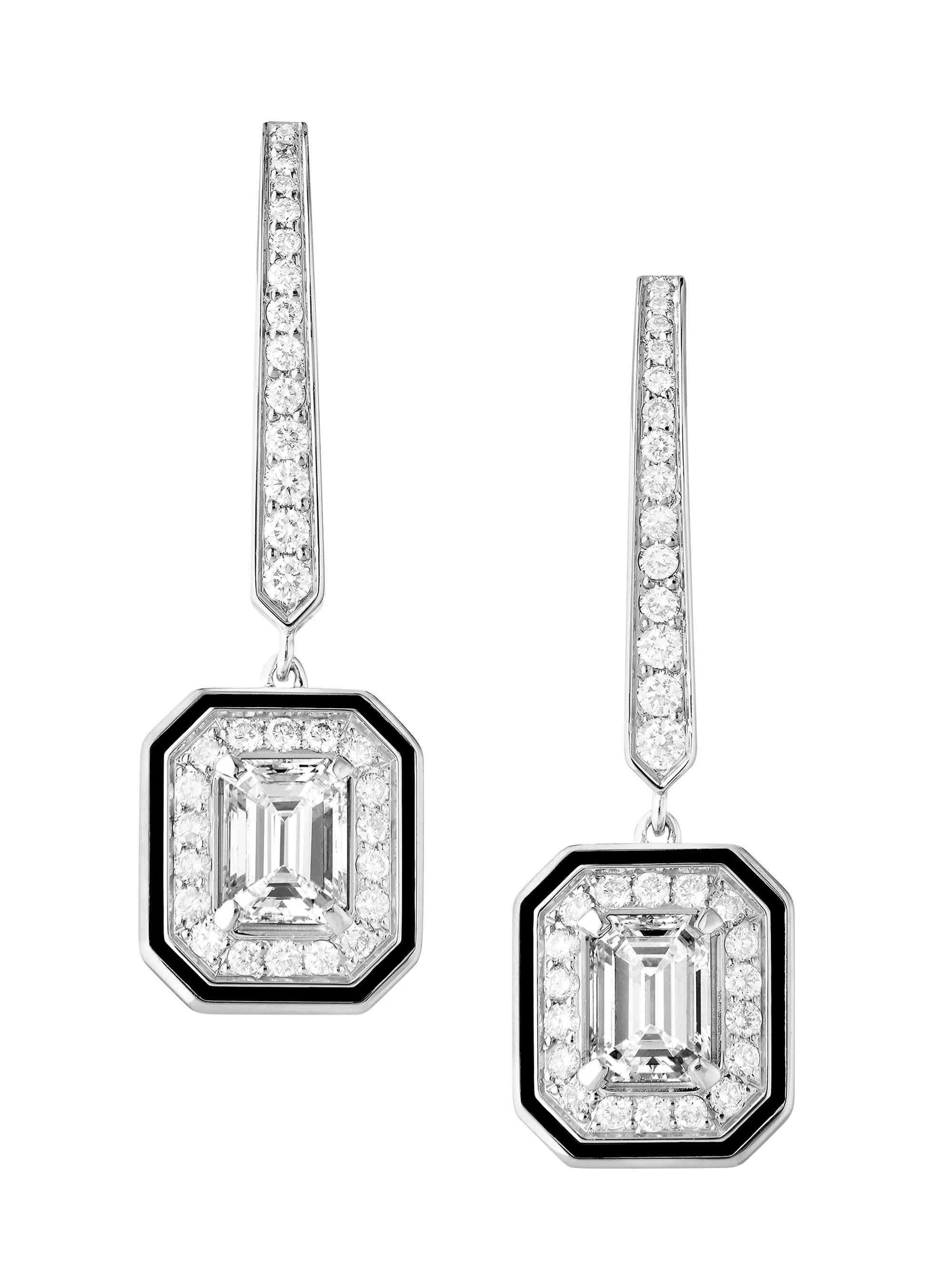 Women's Architecture-Vendome Lisere Sleepers 18K White Gold, 1.00 TCW Diamond & Lacquer Drop Earring - 1