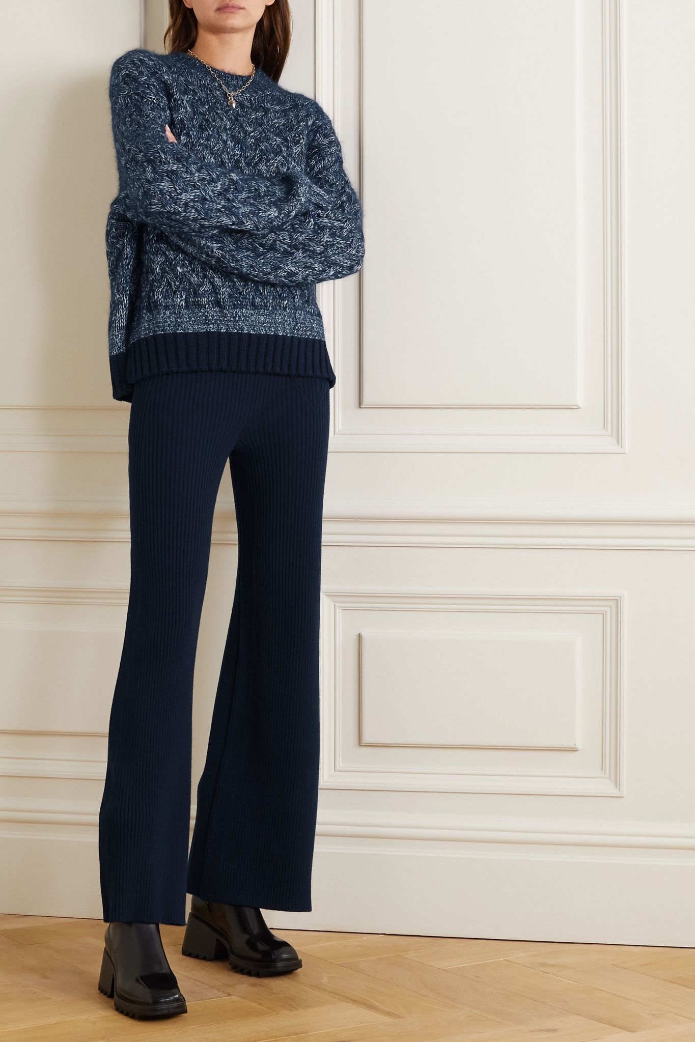 Cable-knit mélange wool-blend sweater - 2