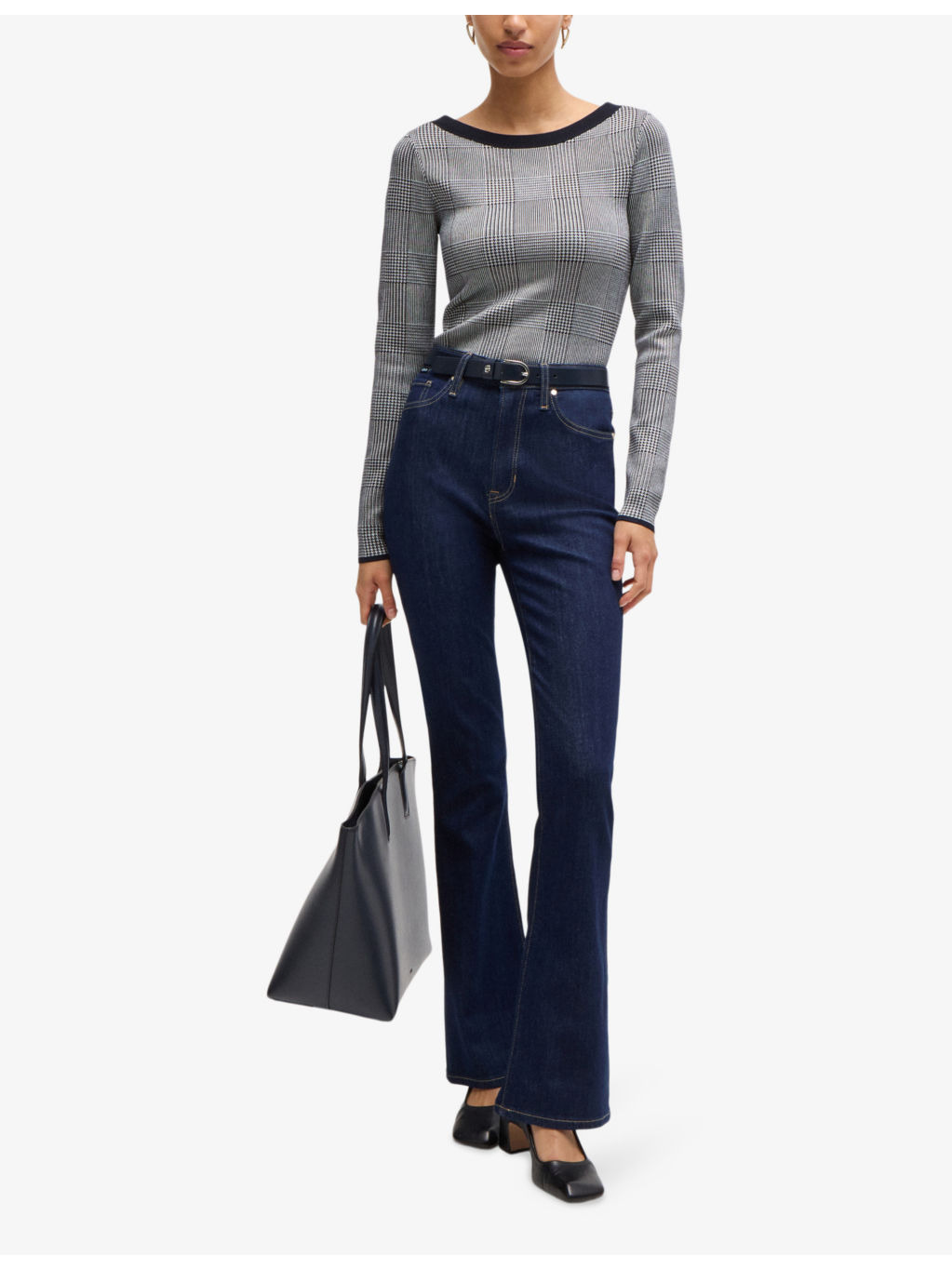 Plaid boat-neck stretch-knit top - 2