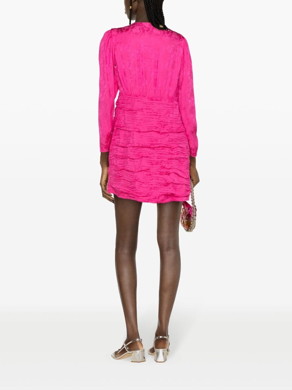 V-neck satin-jacquard minidress - 4